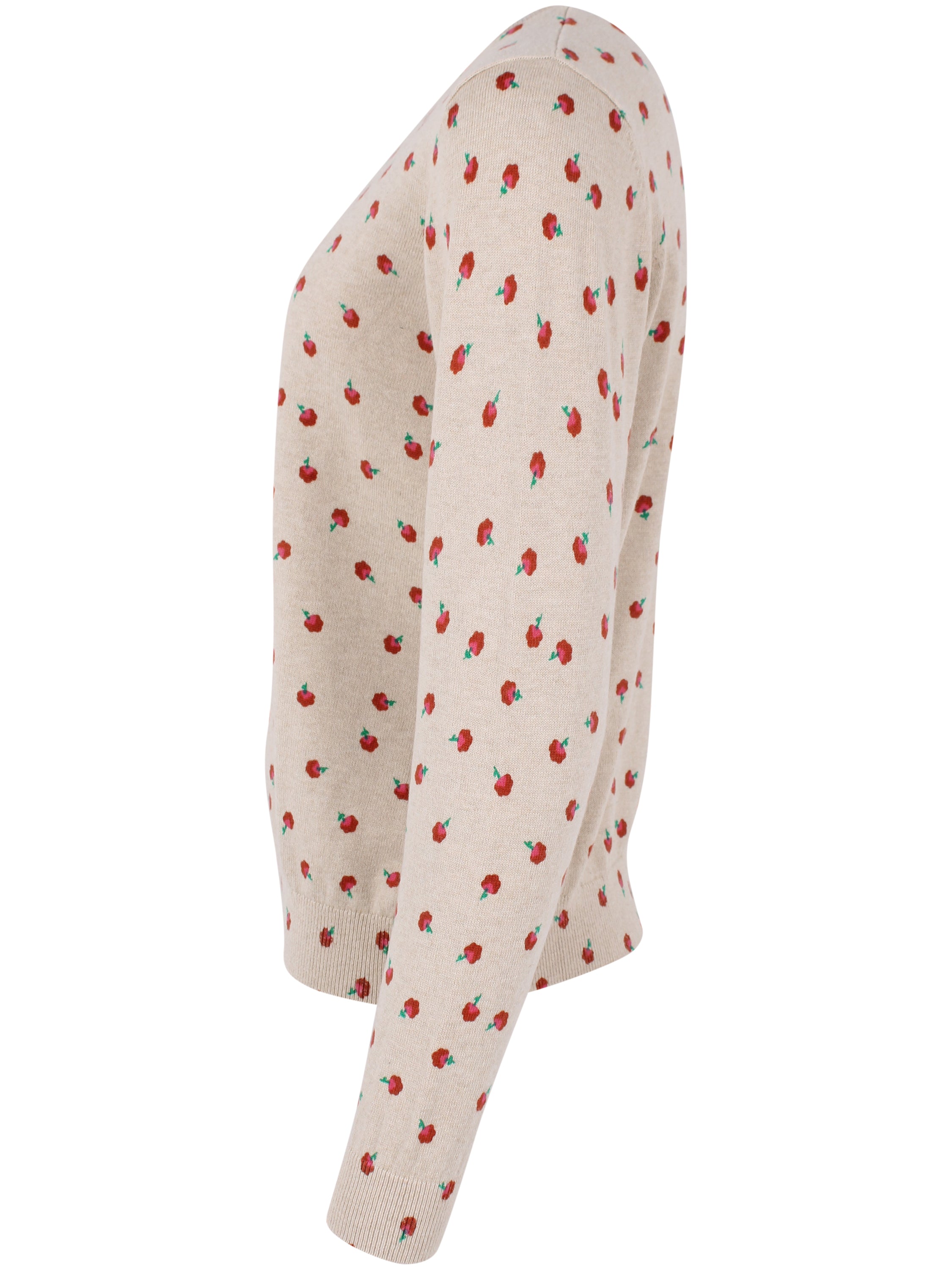 Fin beige sweater i uldmix og med sødt blomstermønster til kvinder