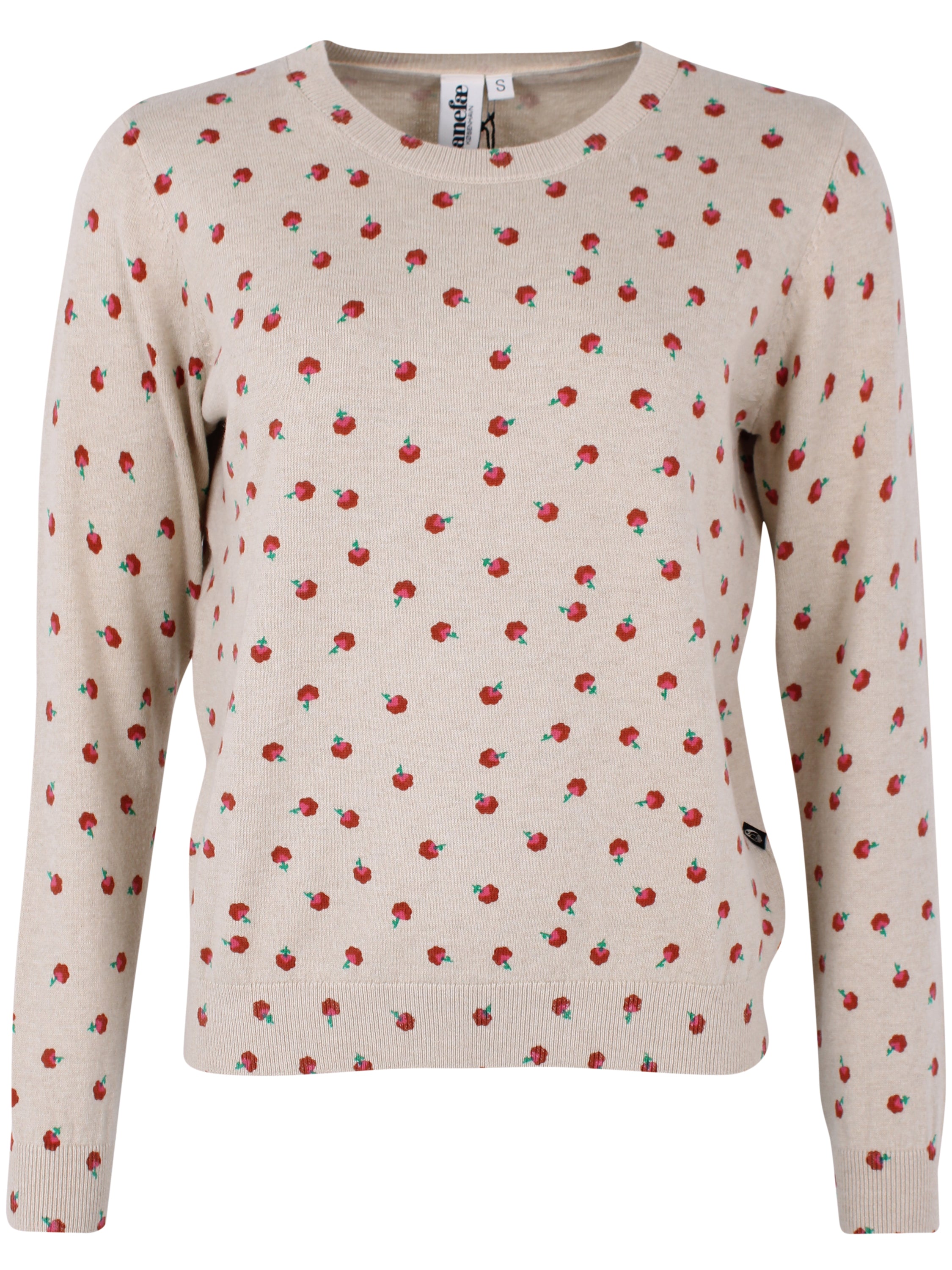 Fin beige sweater i uldmix og med sødt blomstermønster til kvinder