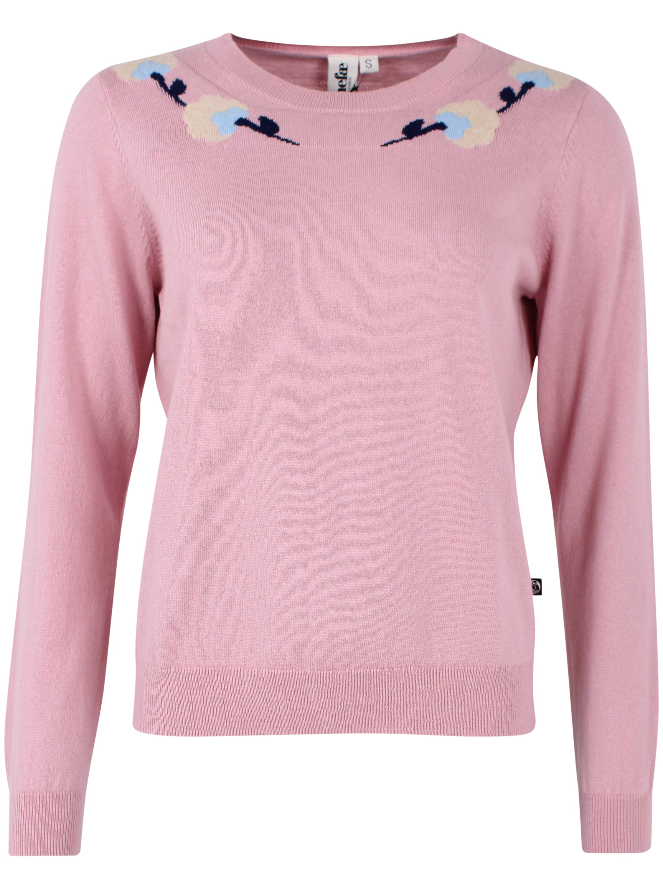 Fin gammelrosa sweater i uldmix og med sødt blomstermønster til kvinder