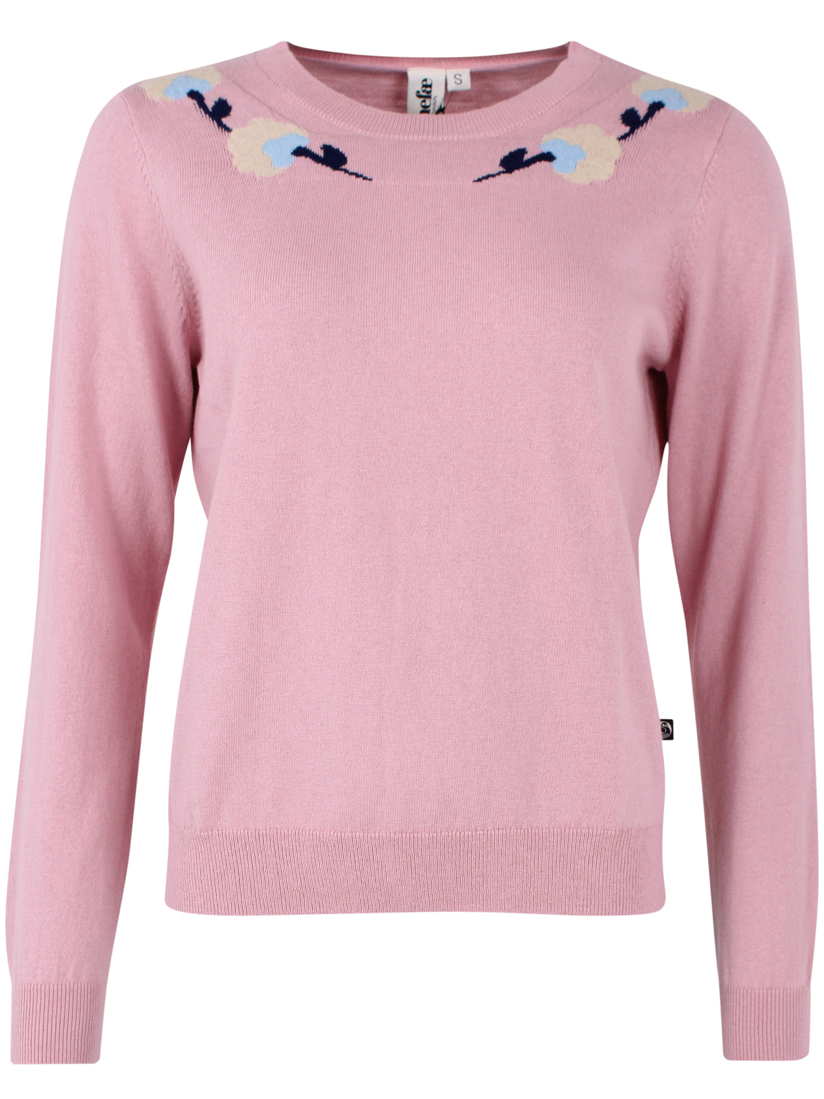 Fin gammelrosa sweater i uldmix og med sødt blomstermønster til kvinder