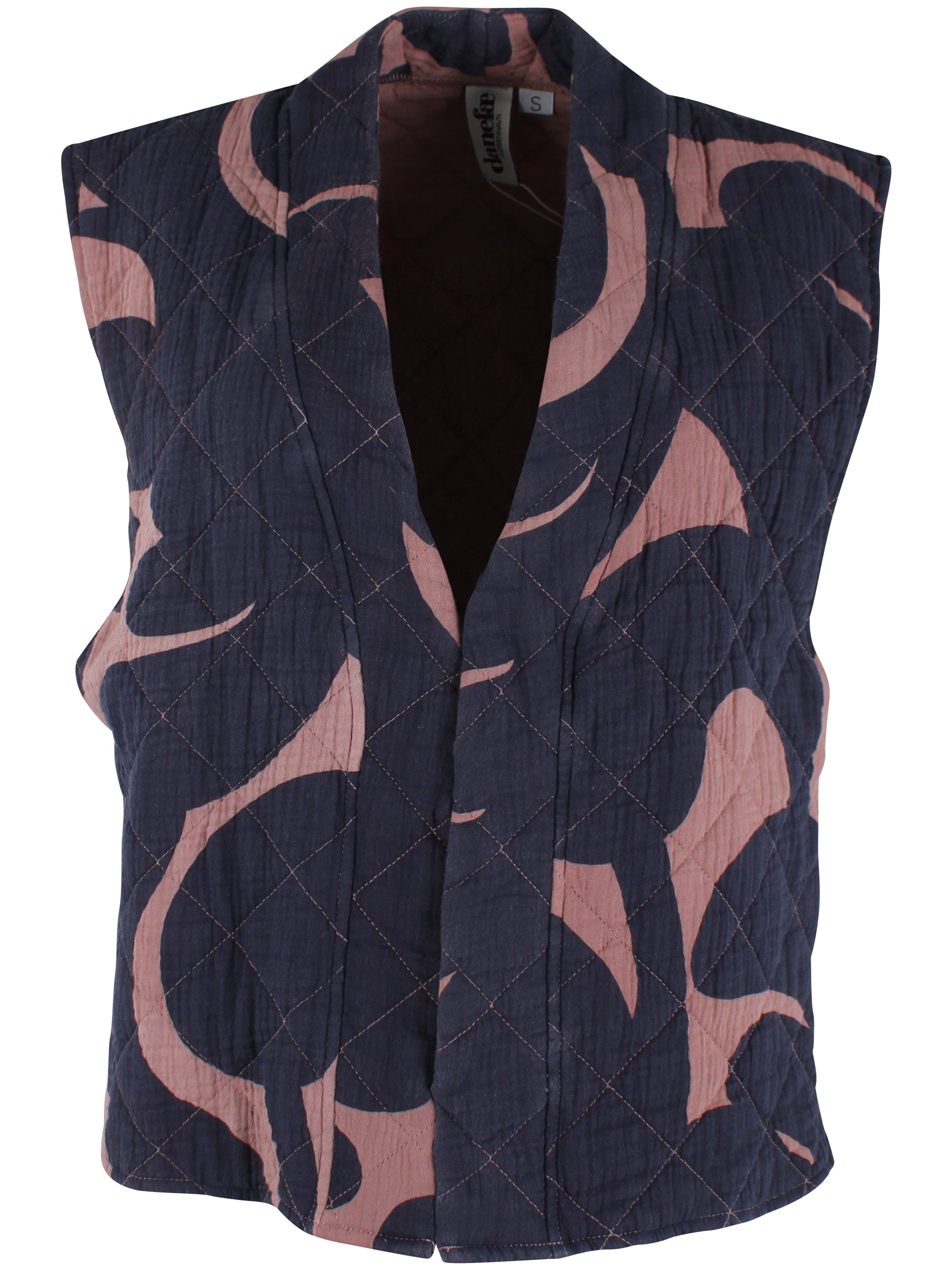 Smuk quiltet vest i fint mønster og flotte farver til kvinder