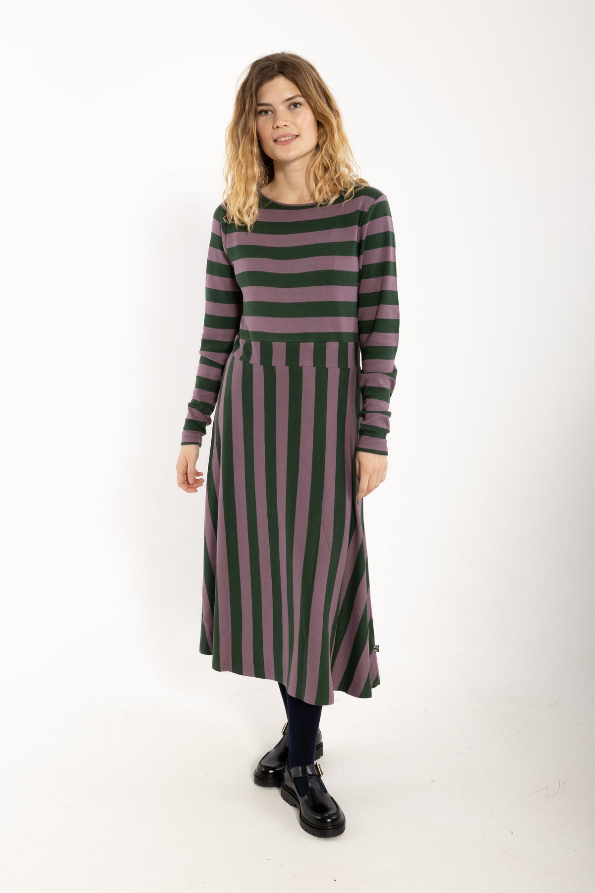 Daneviborg LS Interlock Dress Dark Forest/Grey Plum