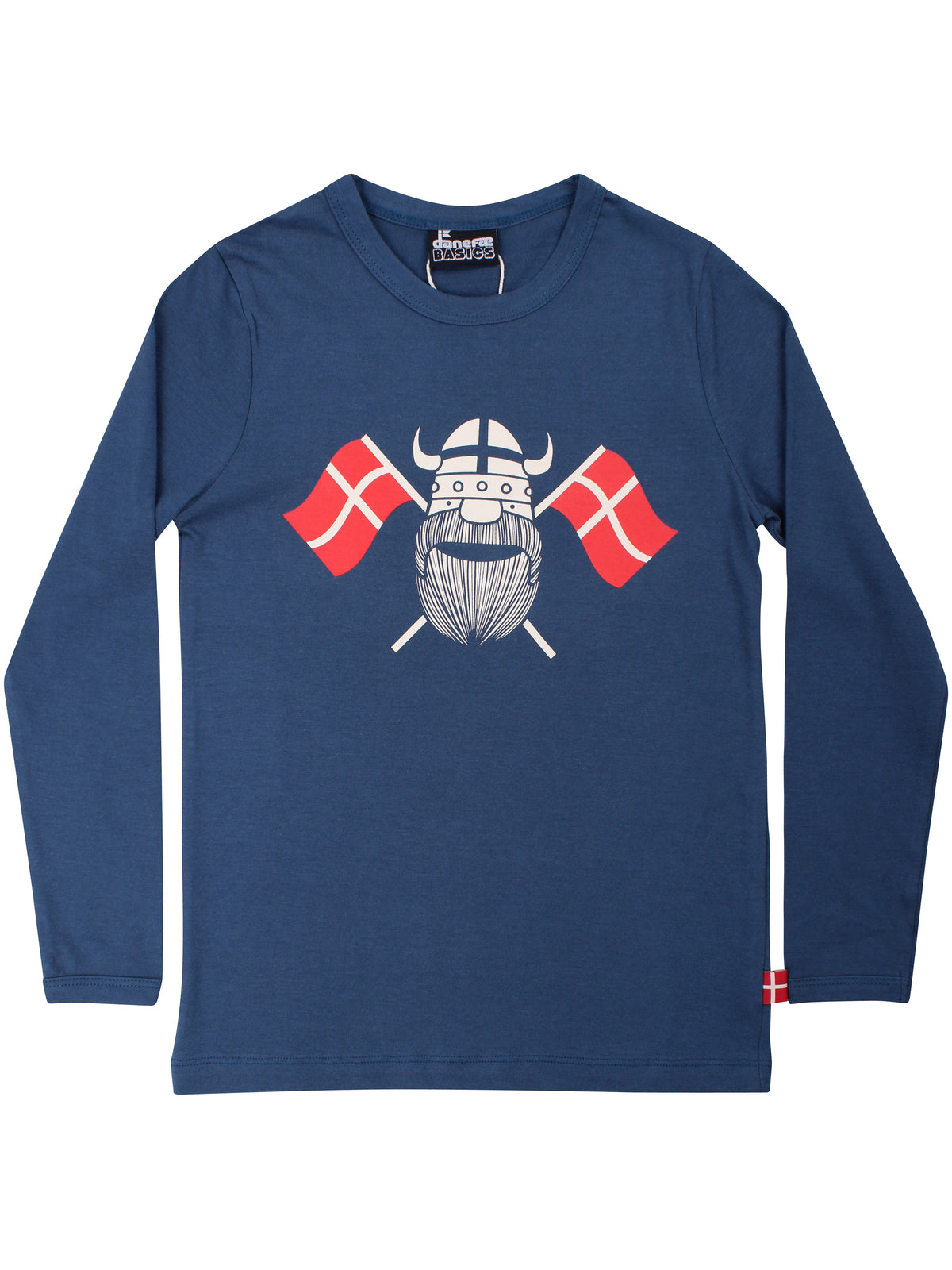 Langærmet bluse i bomuld til børn med print af viking og flag