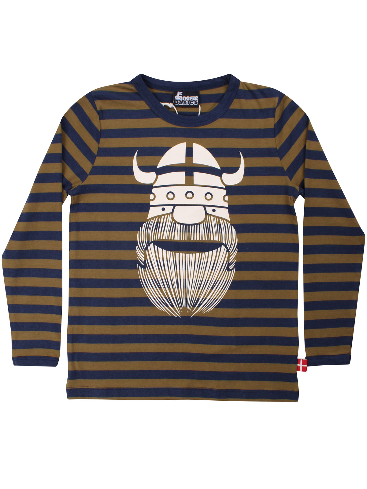 Stribet bluse til børn i bomuld med lange ærmer og print af vikingen Erik