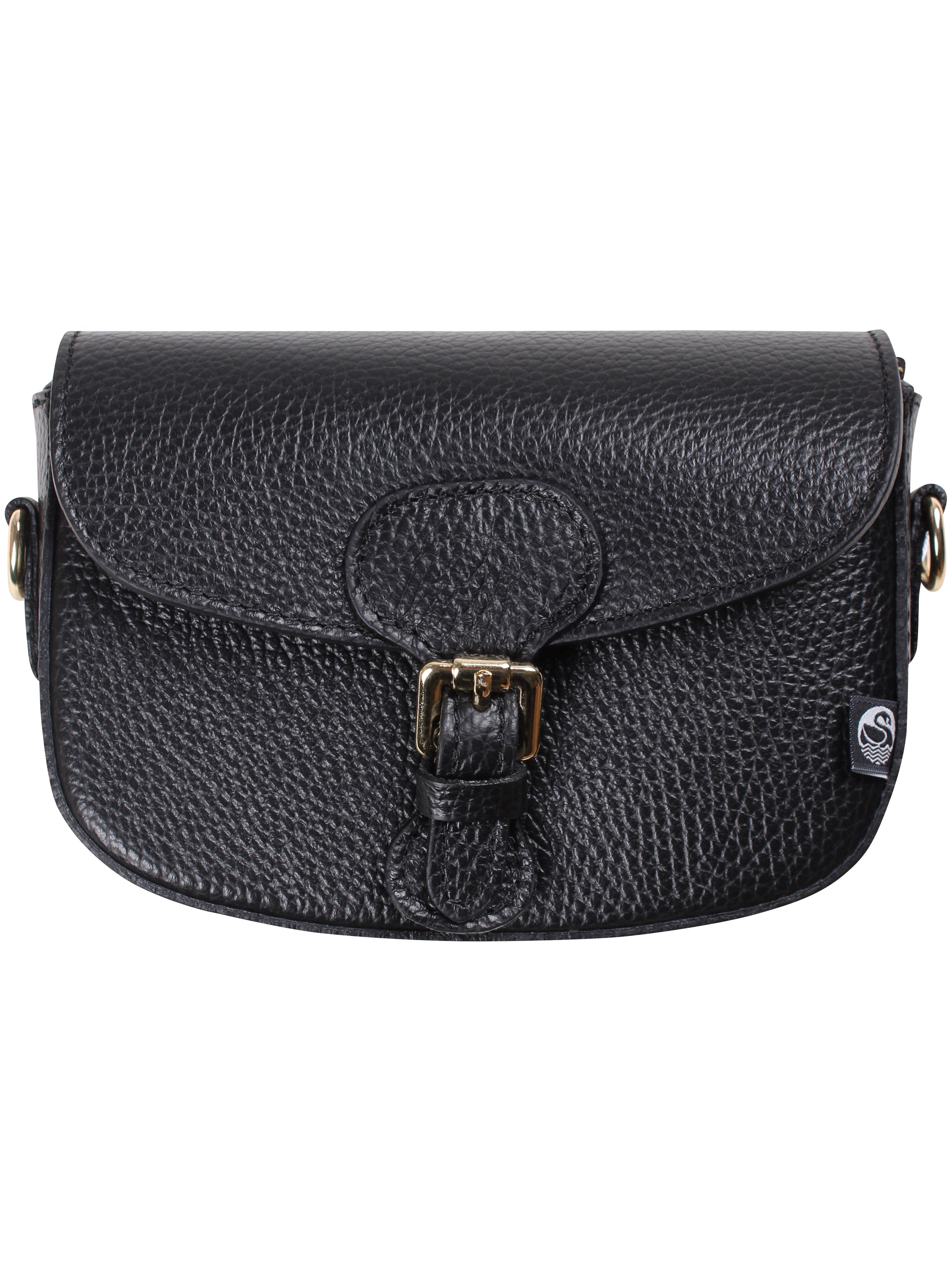 Sort læder skuldertaske lavet af ægte italiensk læder.