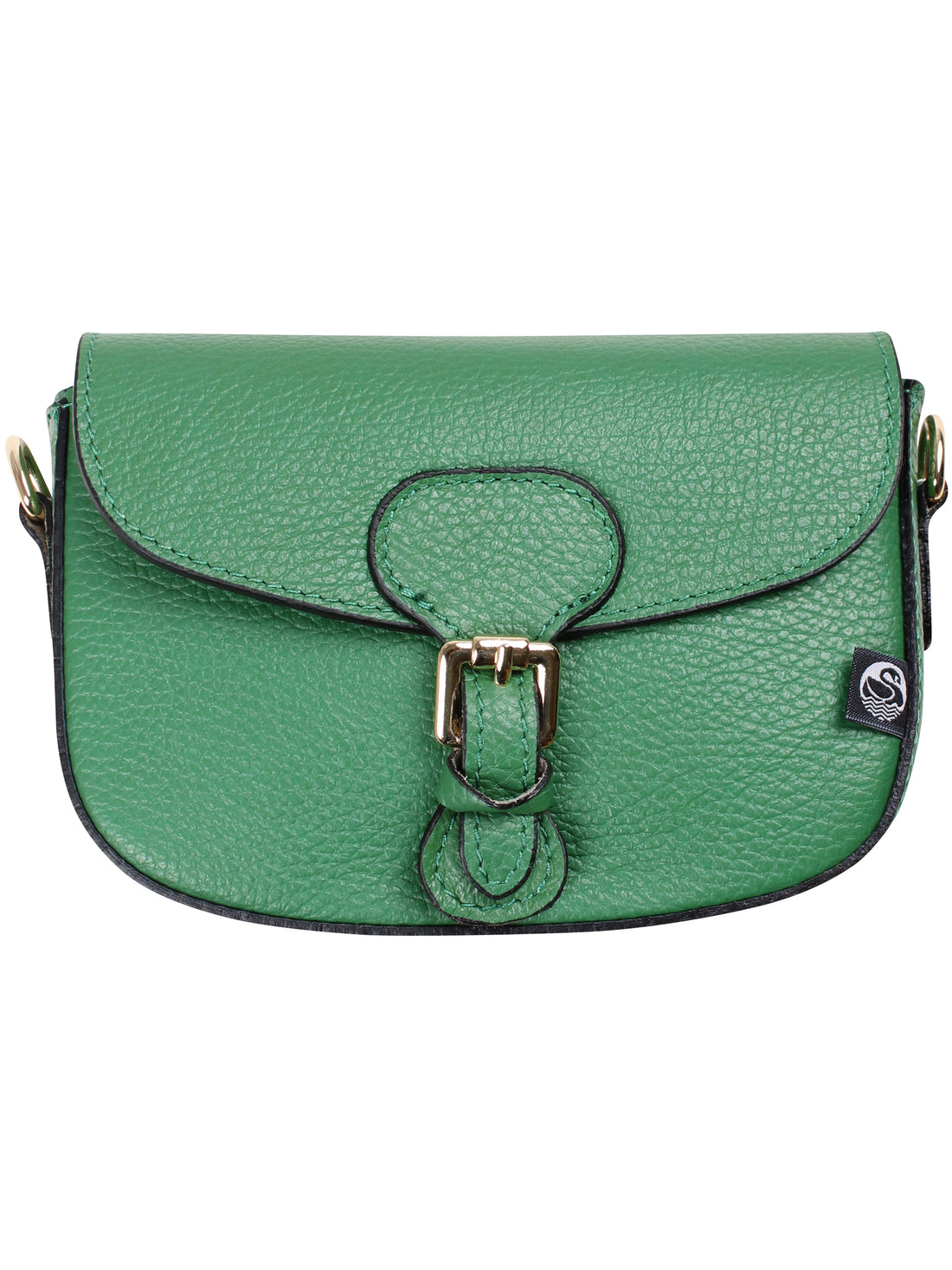 Smuk og kompakt smaragdgrøn skuldertaske i læder med crossbodyrem