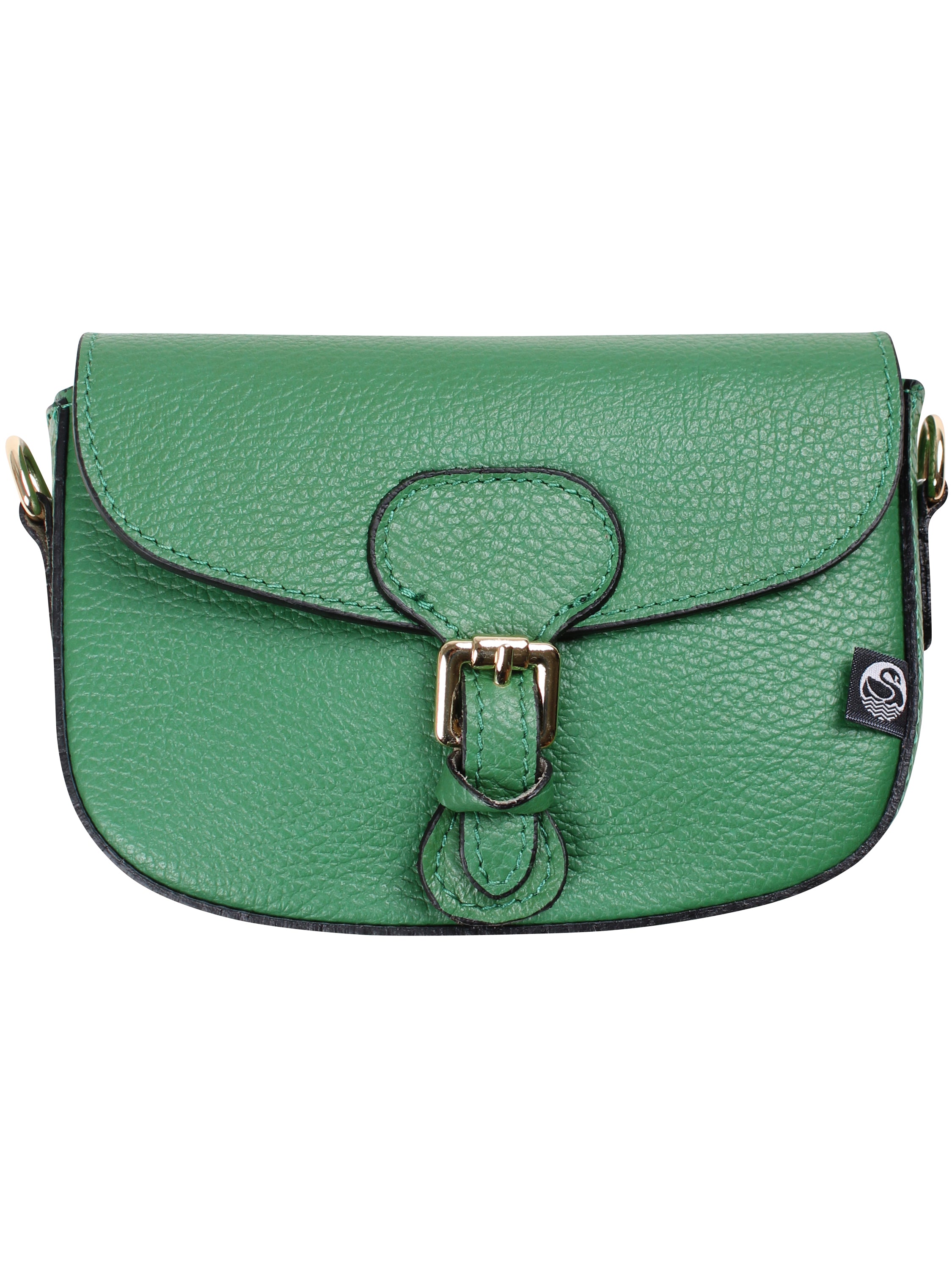 Smuk og kompakt smaragdgrøn skuldertaske i læder med crossbodyrem