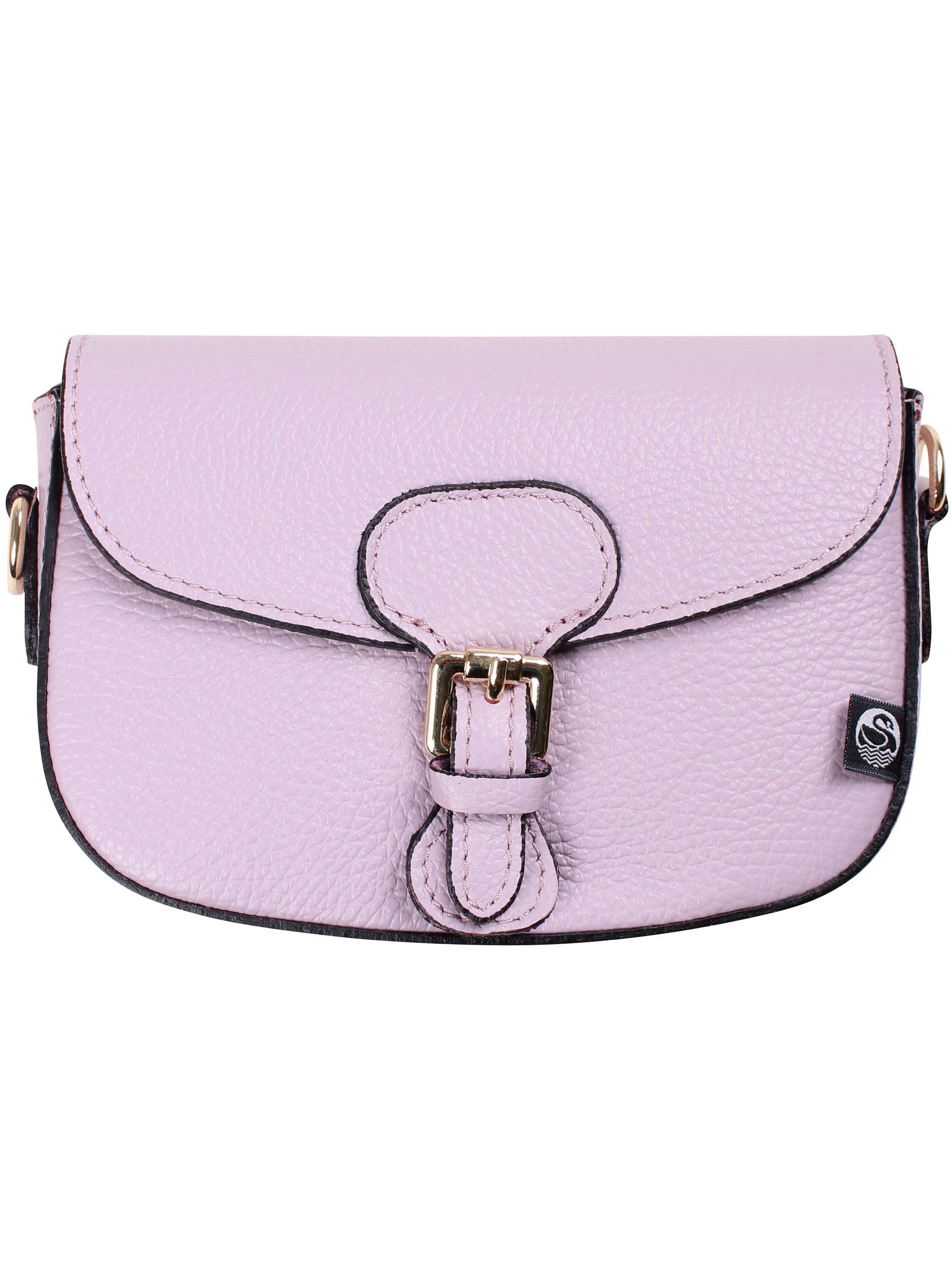Smuk og kompakt lyslilla skuldertaske i læder med crossbodyrem