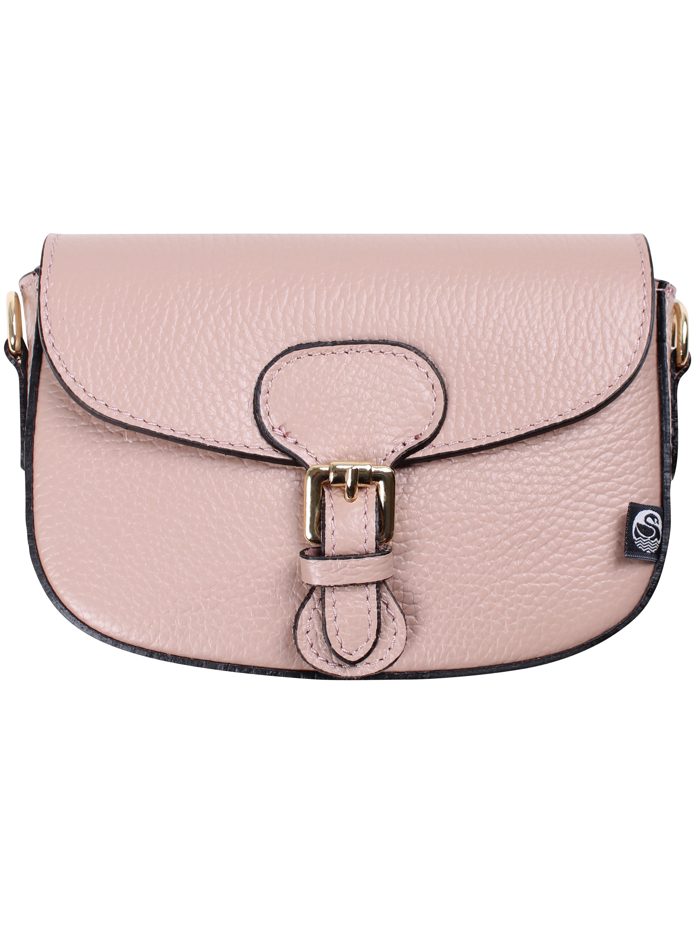 Smuk og kompakt beige skuldertaske i læder med crossbodyrem