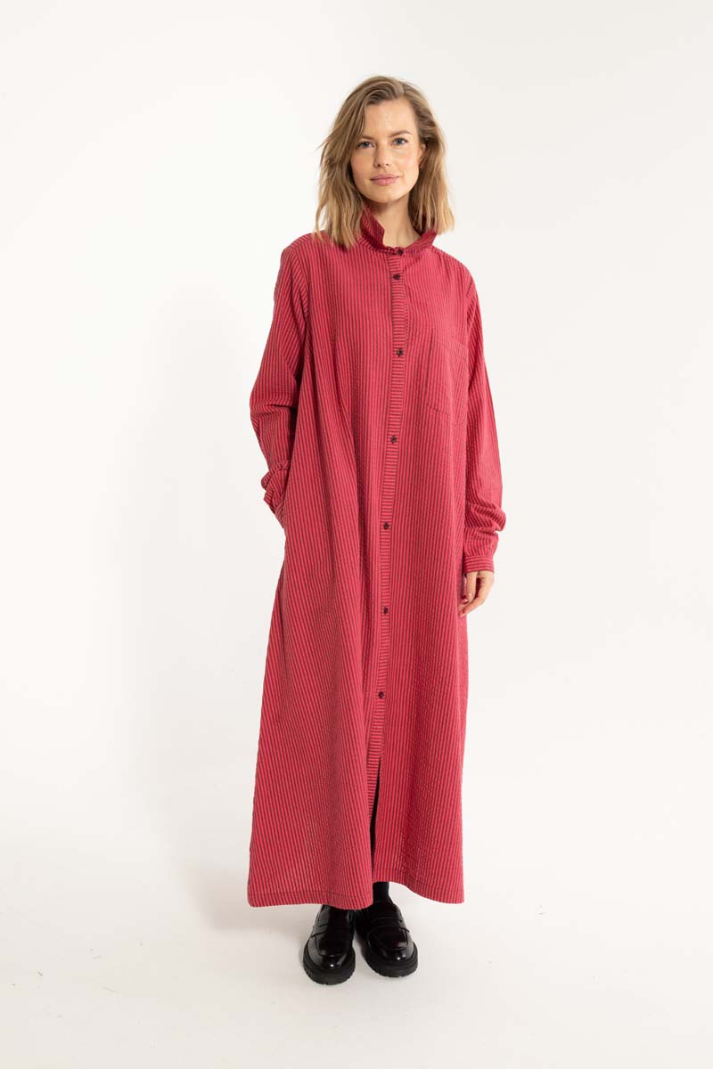 Danapril LS Seersucker Dress Dark Bordeaux/Power Pink