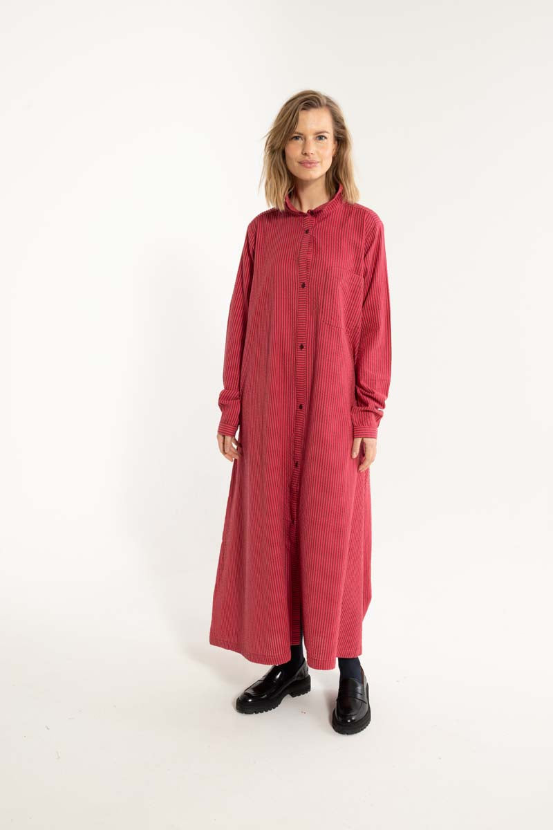 Danapril LS Seersucker Dress Dark Bordeaux/Power Pink