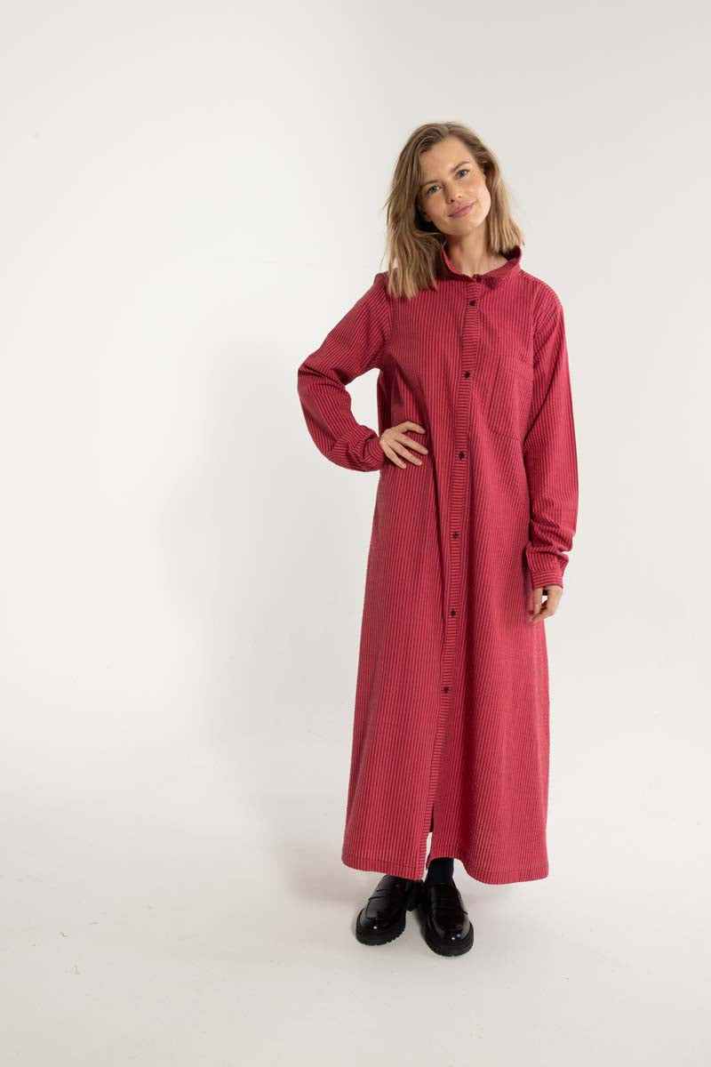 Danapril LS Seersucker Dress Dark Bordeaux/Power Pink