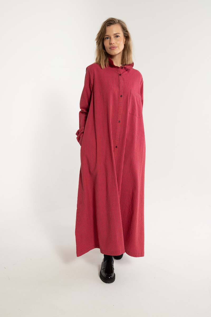 Danapril LS Seersucker Dress Dark Bordeaux/Power Pink