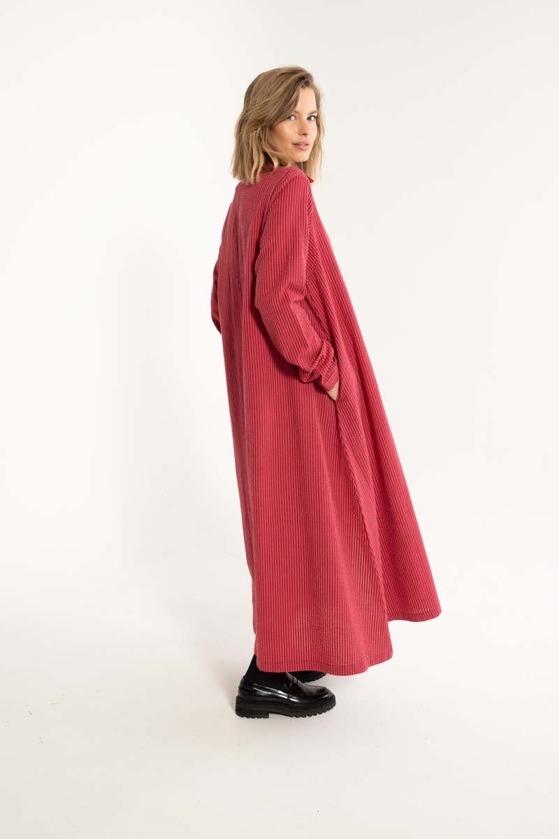 Danapril LS Seersucker Dress Dark Bordeaux/Power Pink