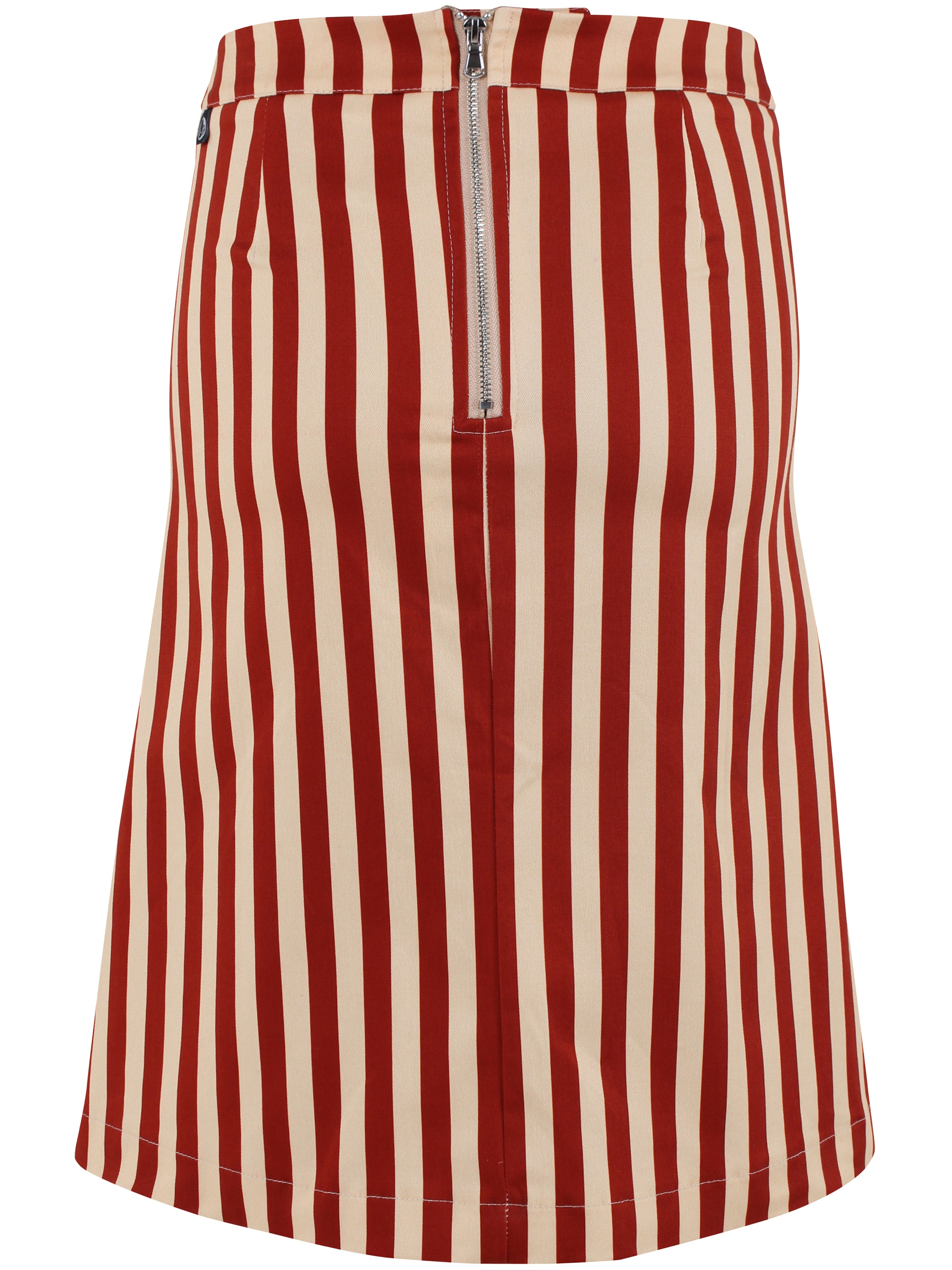 Sød nederdel i bomuldscanvas og med striber i rød og sandfarve til kvinder
