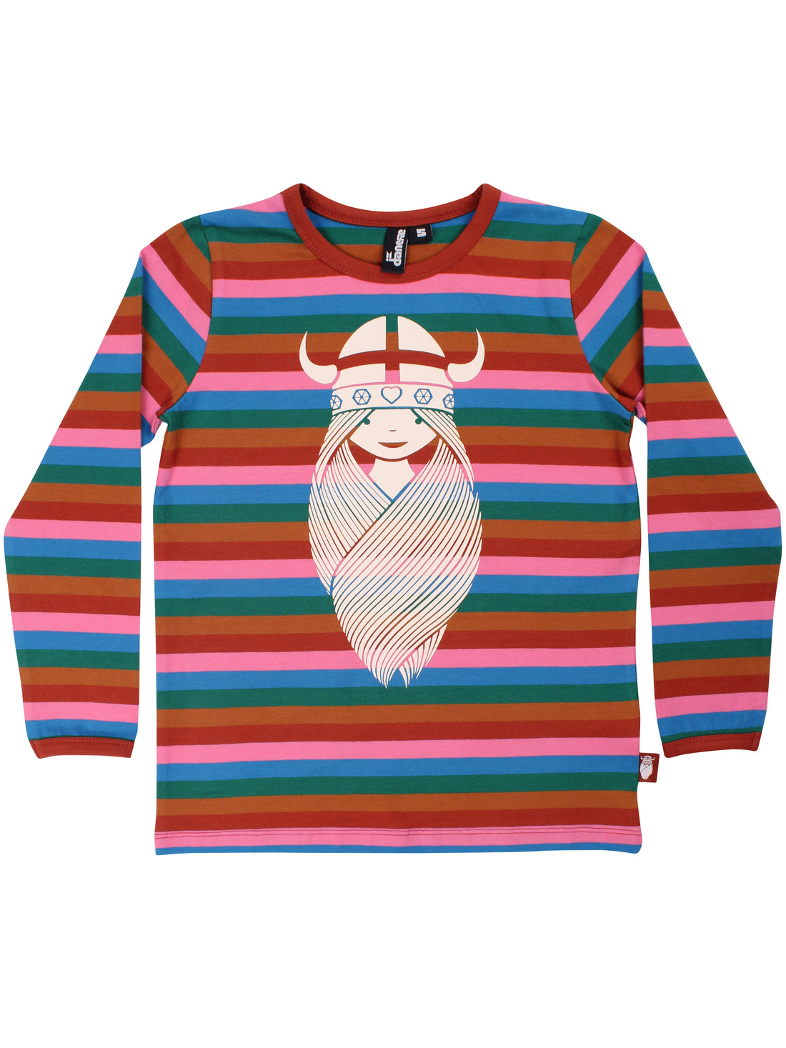 Stribet bluse i bomuld til børn med print af vikingen Freja