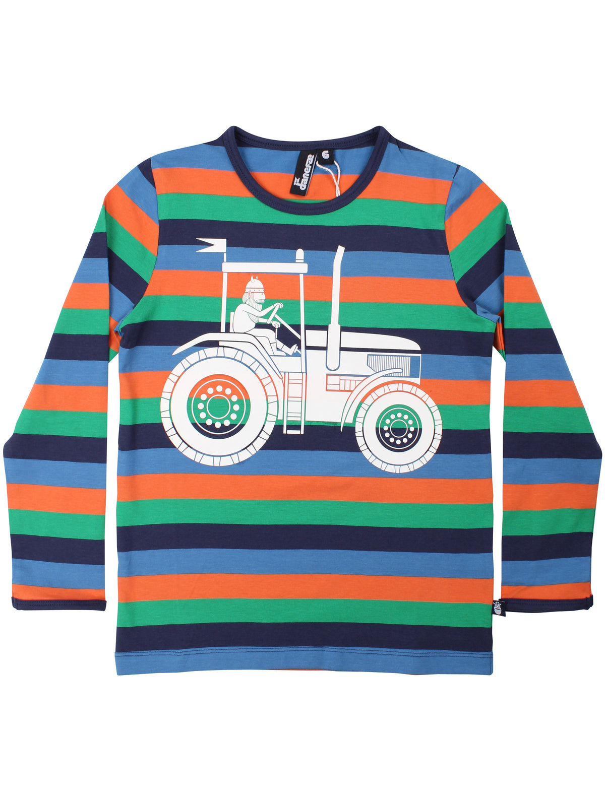 Stribet bluse til børn med viking på traktor