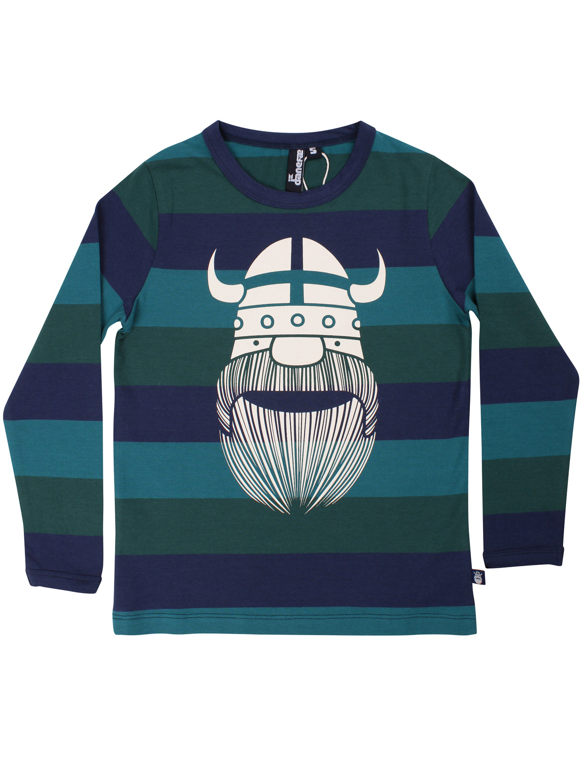 Stribet bluse i bomuld til børn med print af vikingen Erik