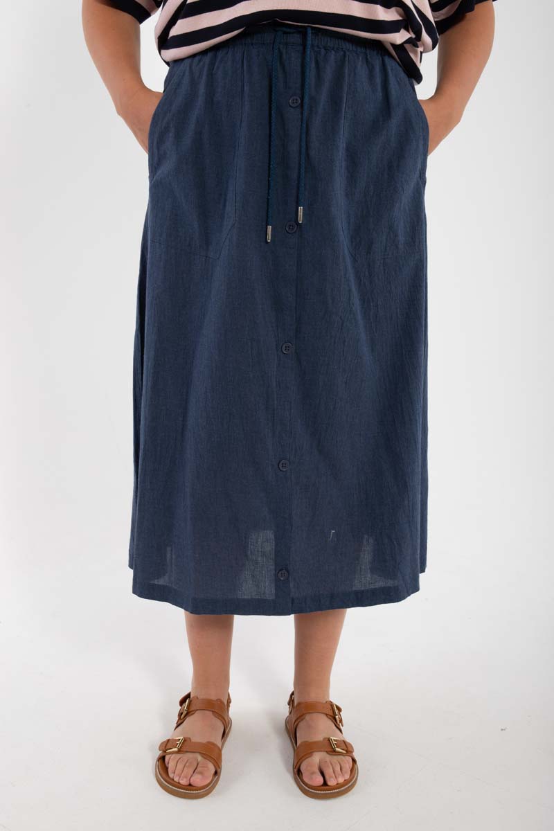 Fin nederdel med elastik i bomulds chambrey til kvinder