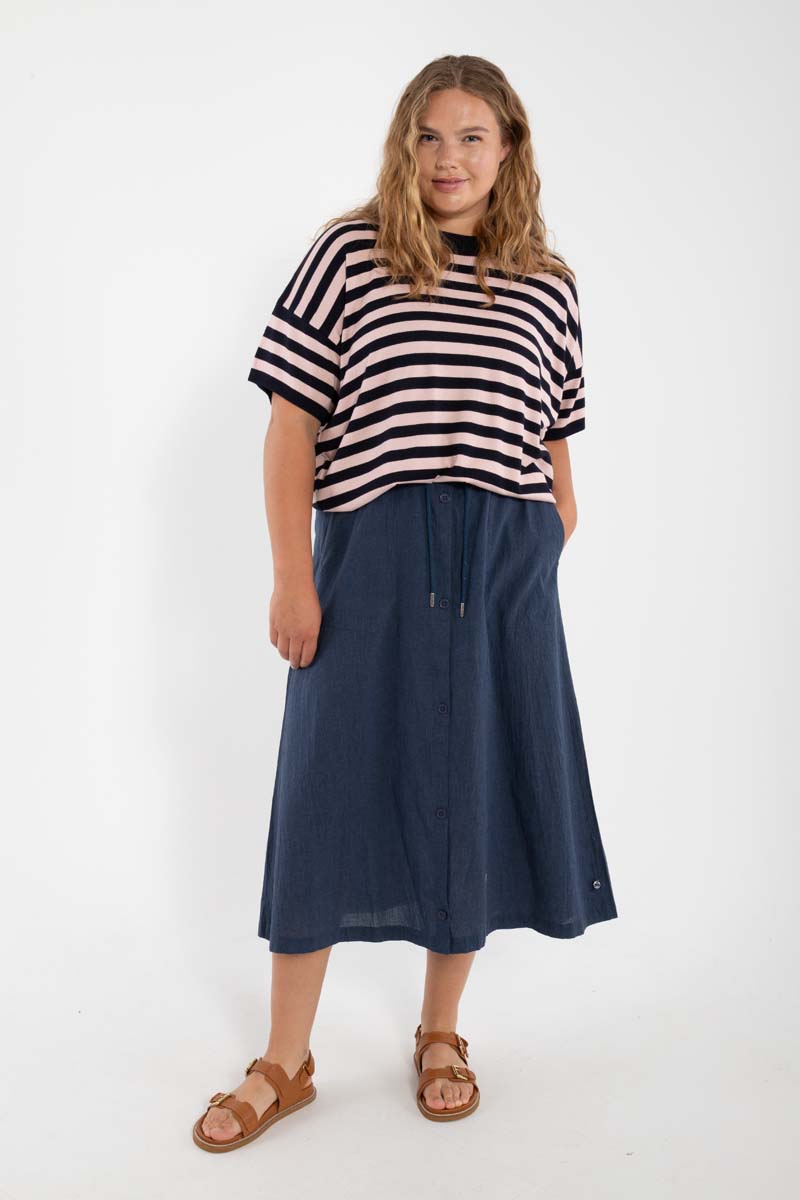 Fin nederdel med elastik i bomulds chambrey til kvinder