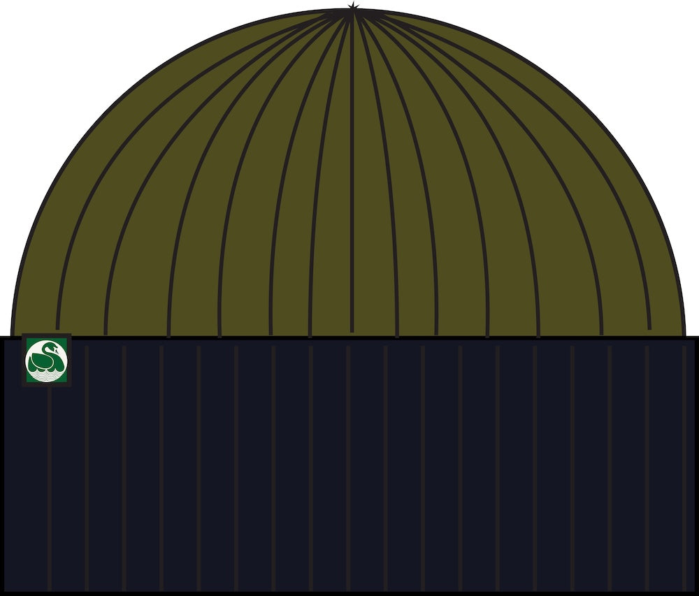 Fin olivengrøn og navyblå hue i 100% merinould