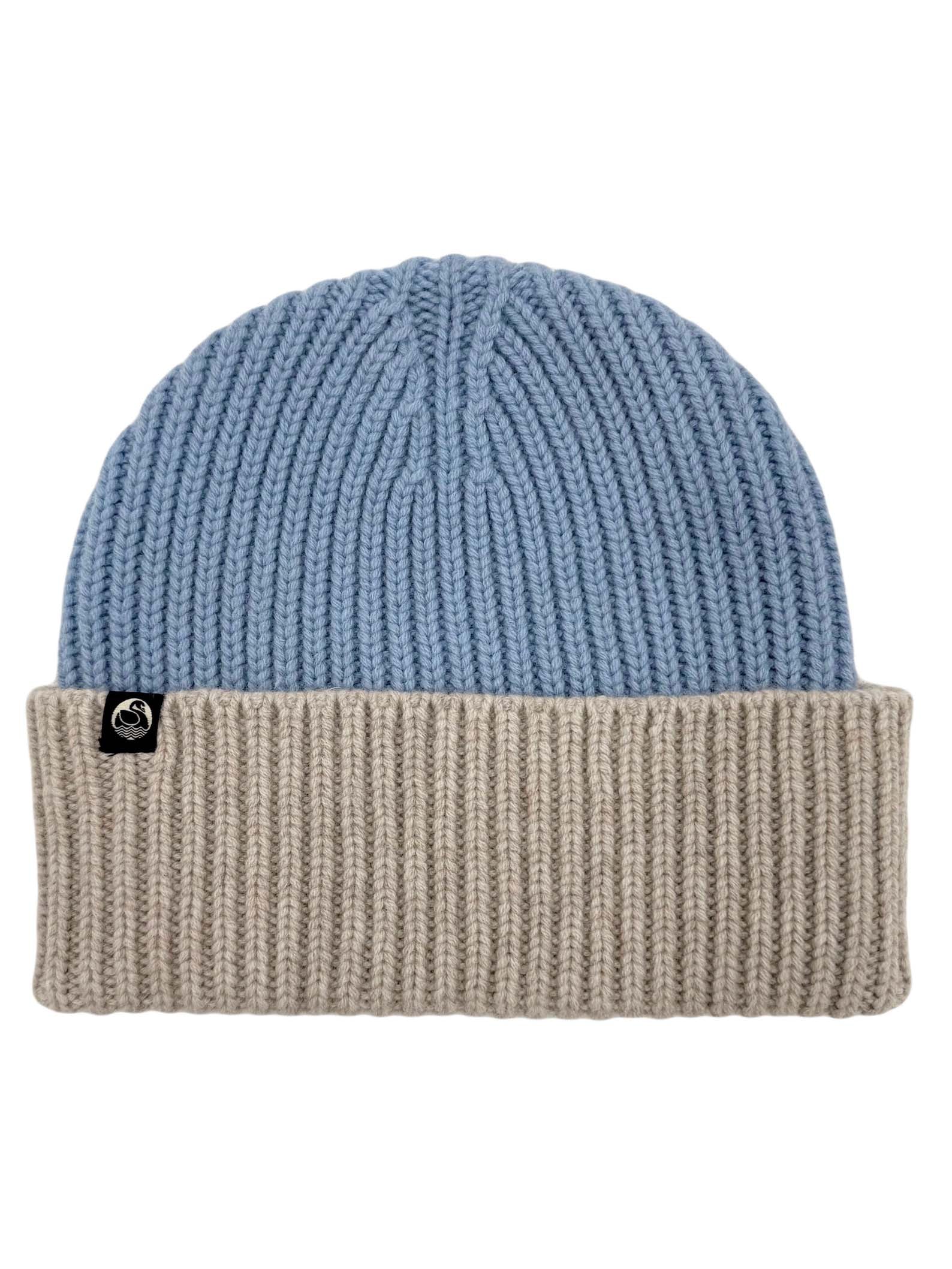 Fin lyseblå og beige hue i 100% merinould