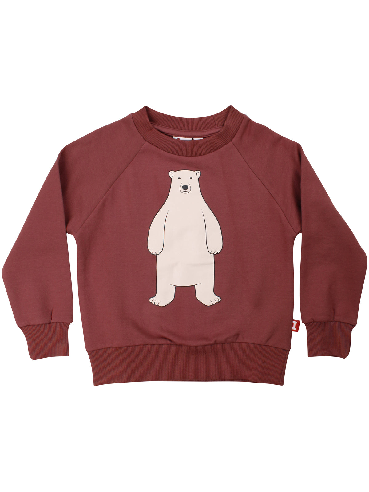 Skøn kirsebærrød sweatshirt til børn med print af isbjørn