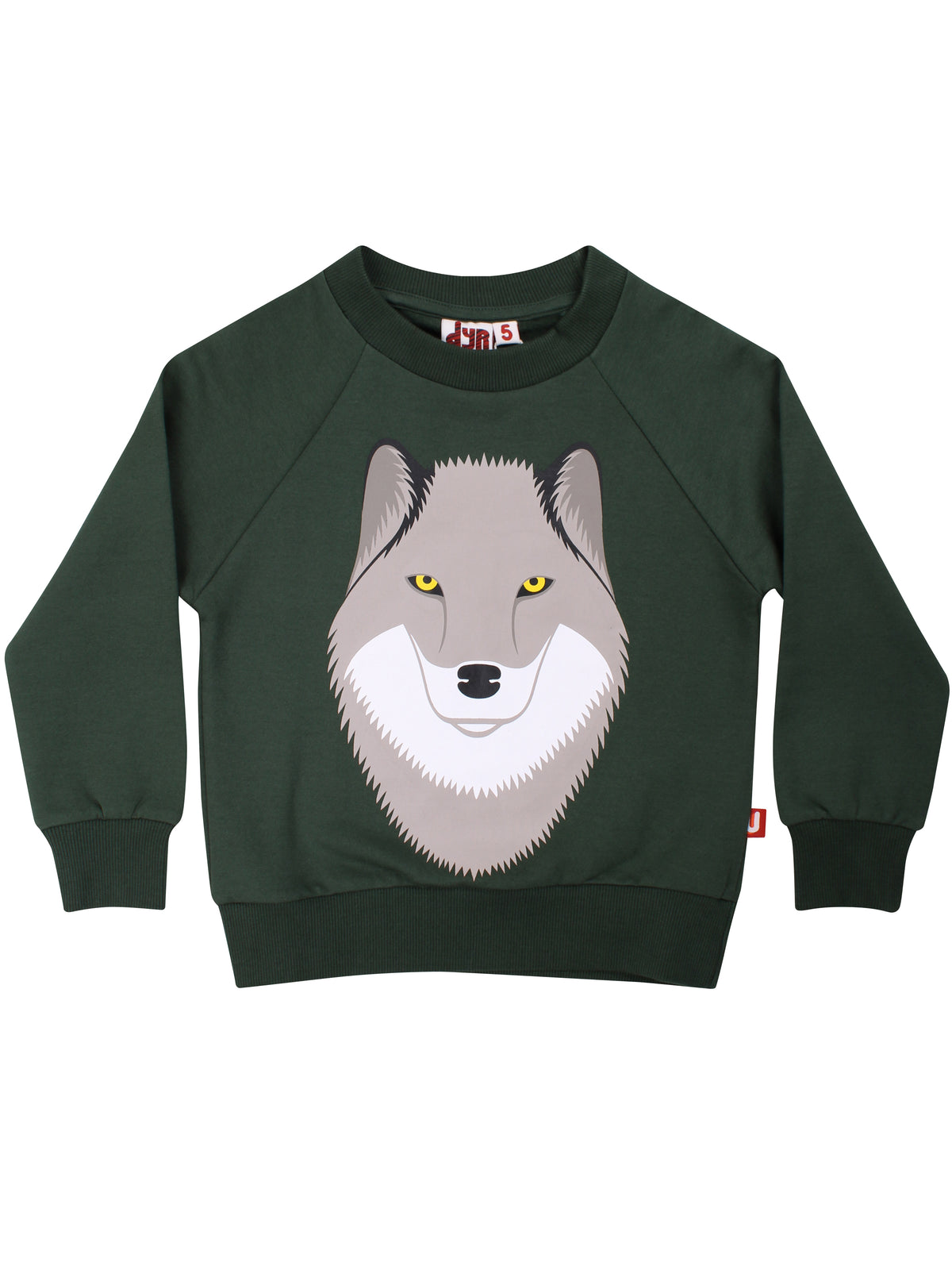 Skøn mørkegrøn sweatshirt til børn med sejt print af ulv