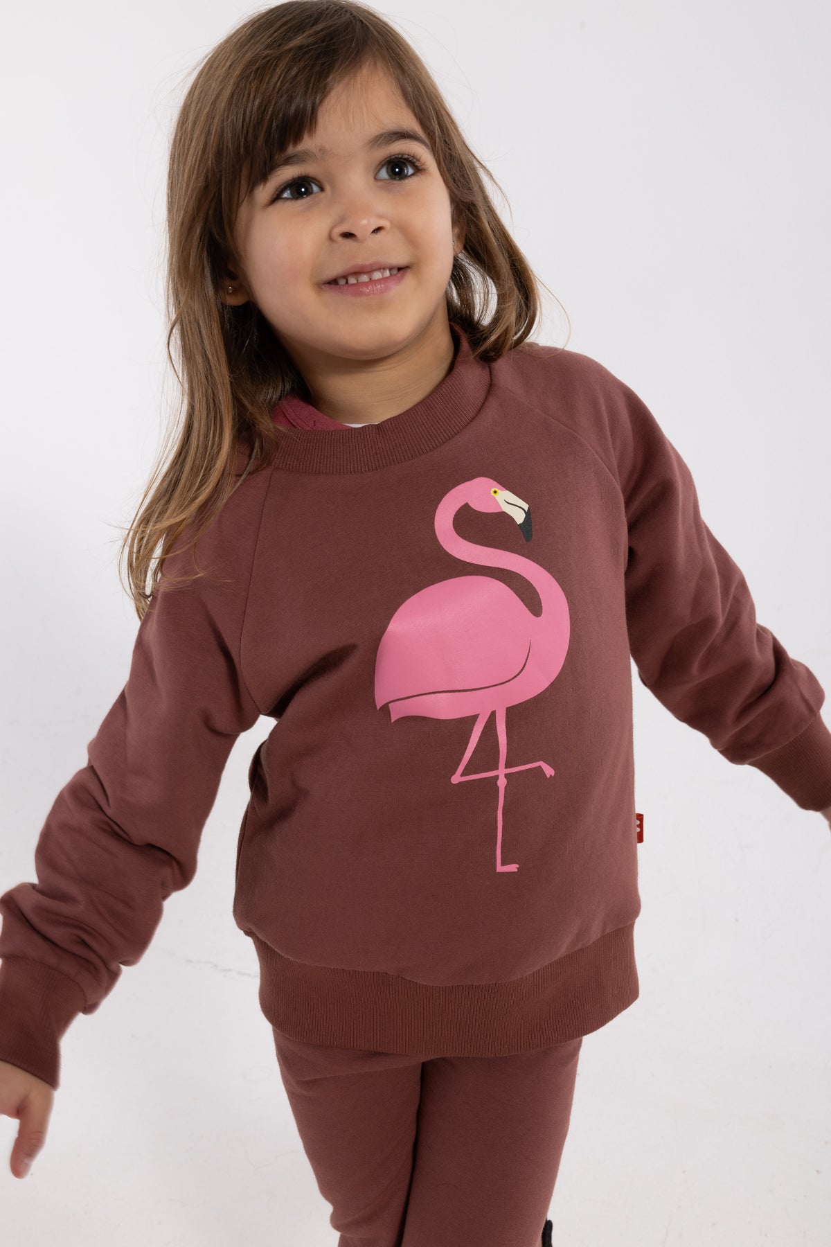 Skøn kirsebærrød sweatshirt til børn med print af flamingo