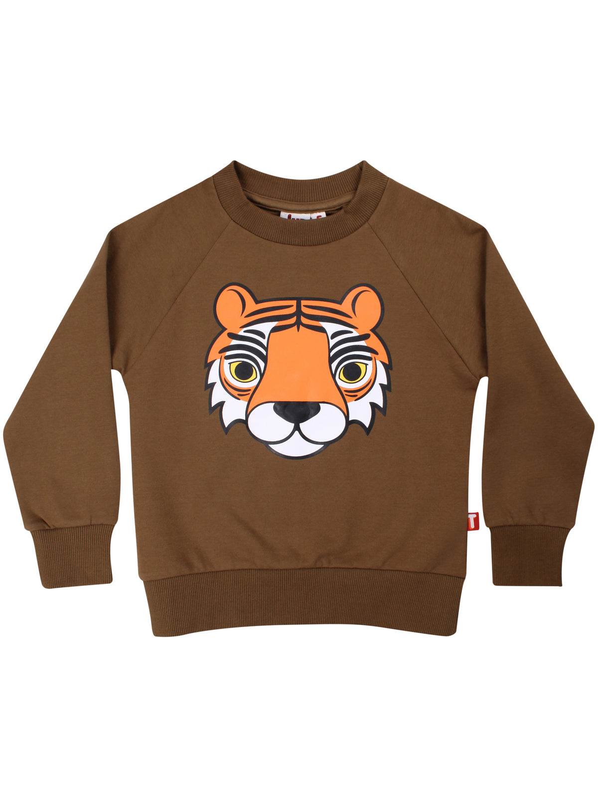 Skøn olivengrøn sweatshirt til børn med print af tiger