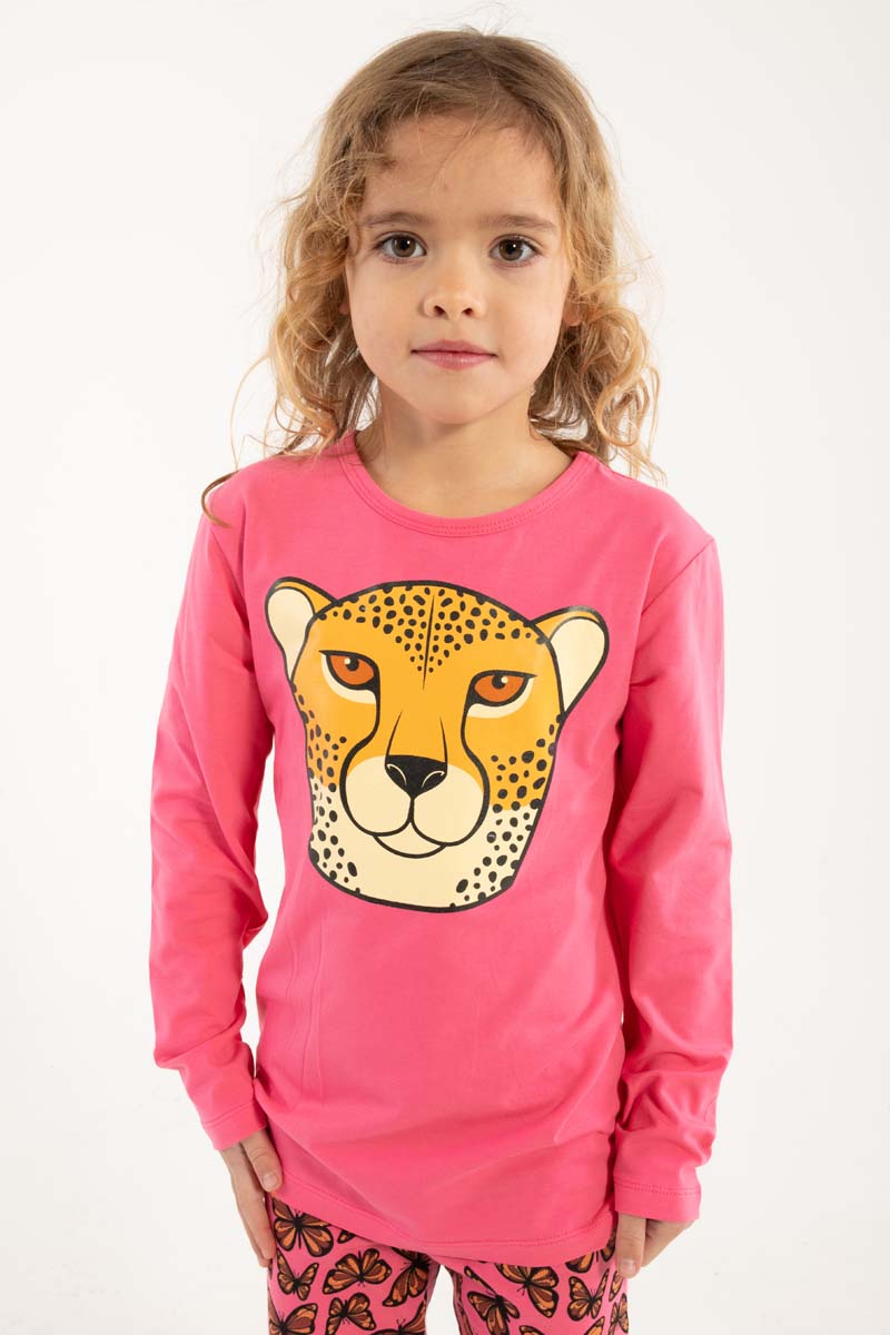 Lækker lyserød bluse til børn med print af gepard