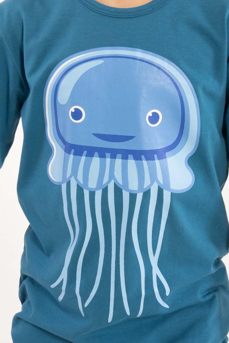 Lækker blå bluse til børn med print af vandmand