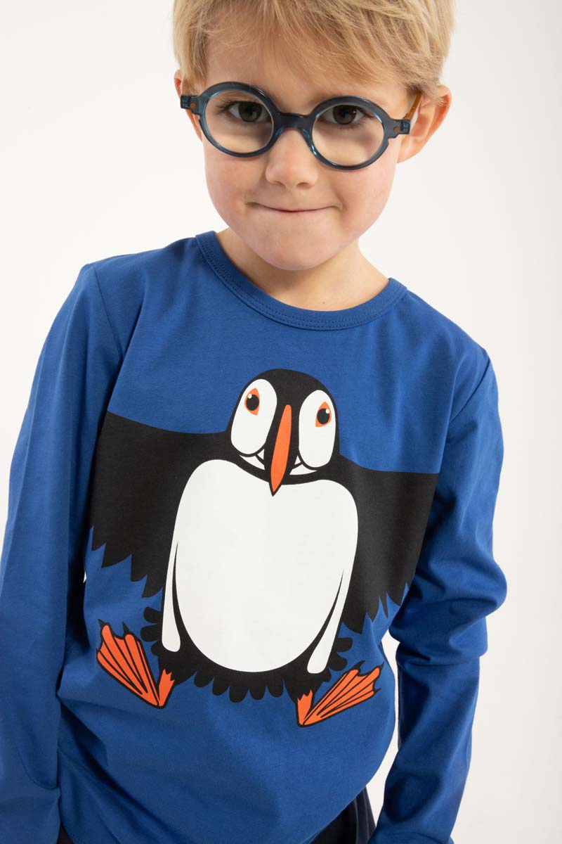 Blå bluse til børn med print af søpapegøje