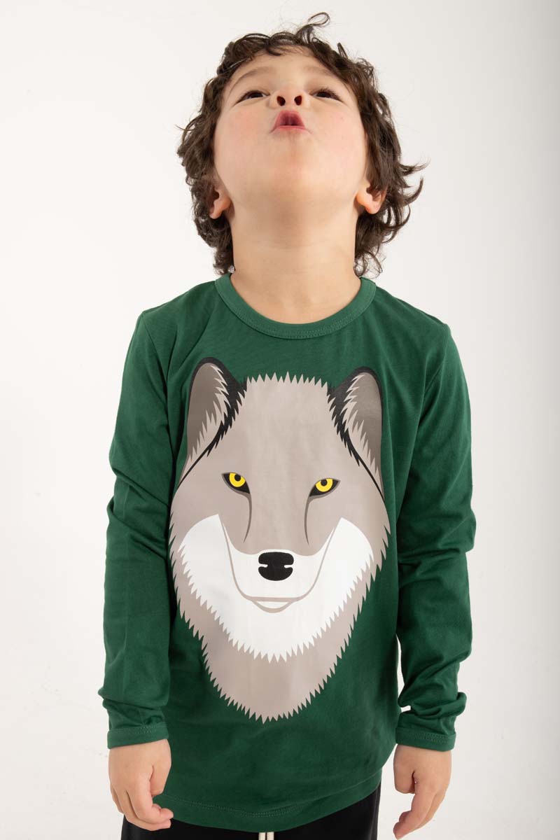 Sød bluse til børn med print af ulv
