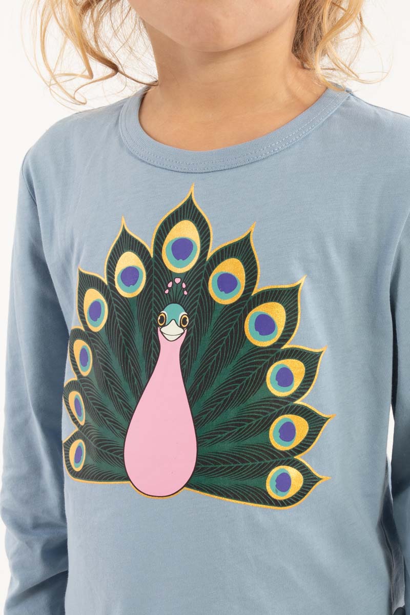 Sød bluse til børn med print af påfugl