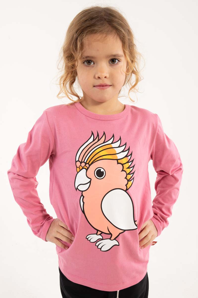 Lyserød bluse til børn med papegøje