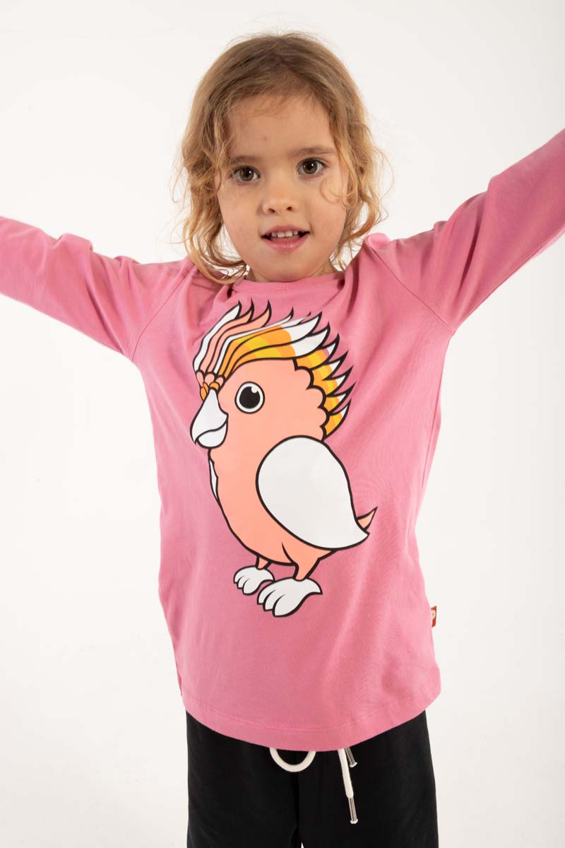Lyserød bluse til børn med papegøje