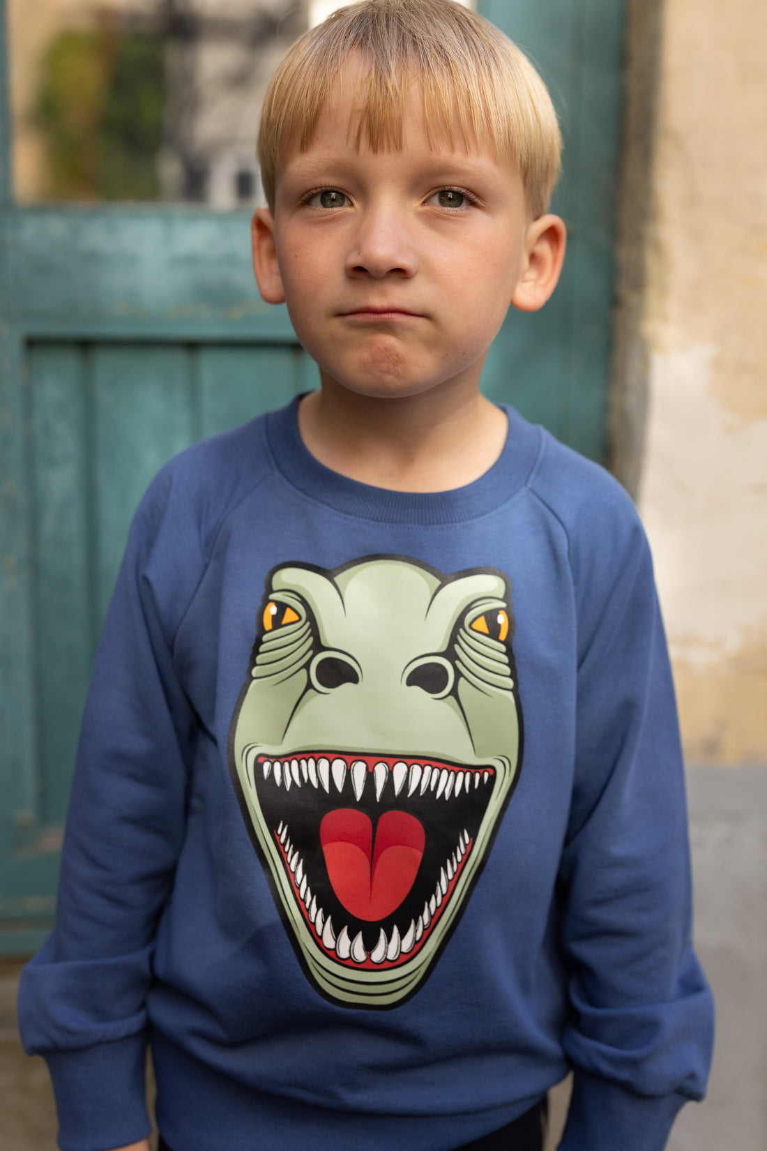 Skøn sweatshirt til børn med print af en sej T-rex