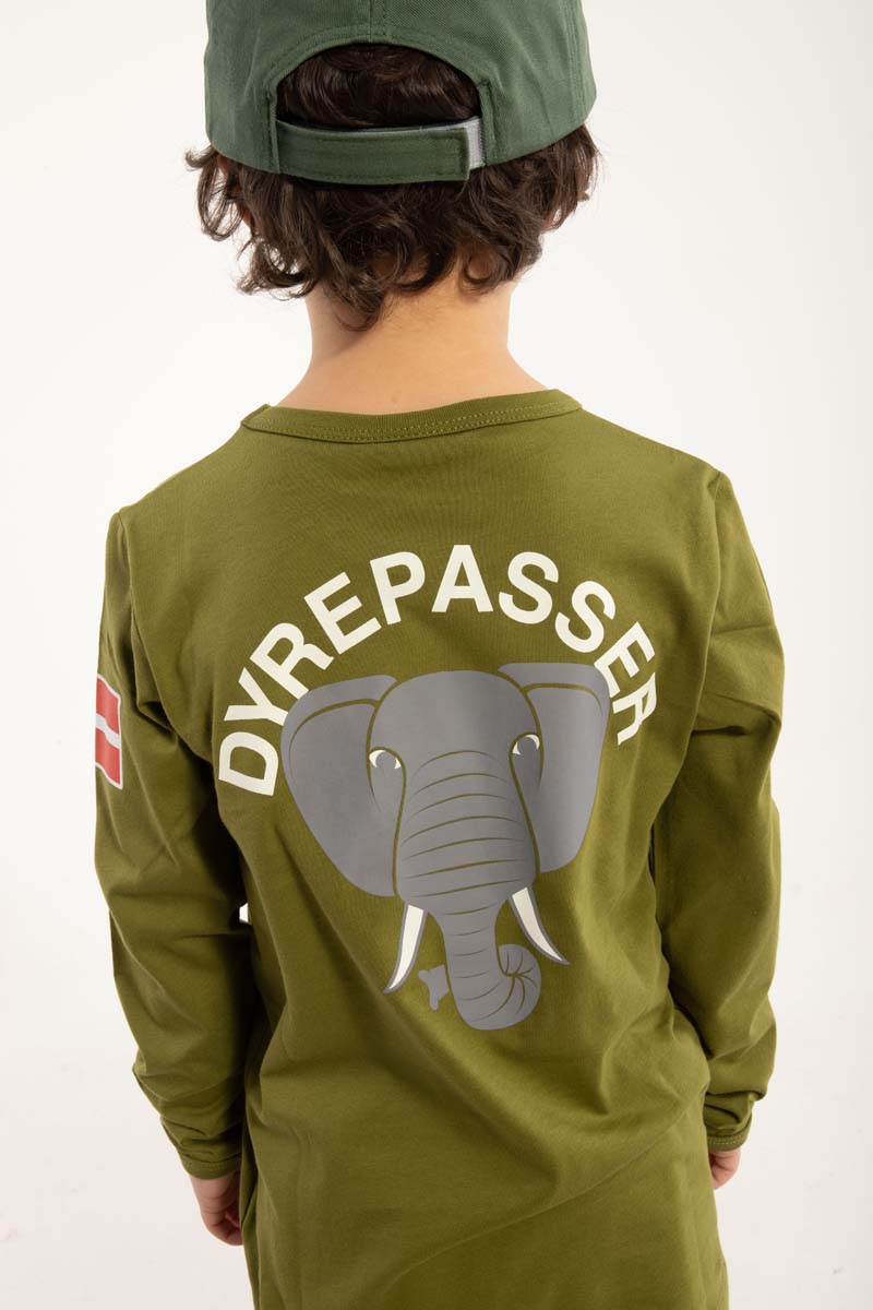 Sød langærmet dyrepasser bluse til børn med print af elefant