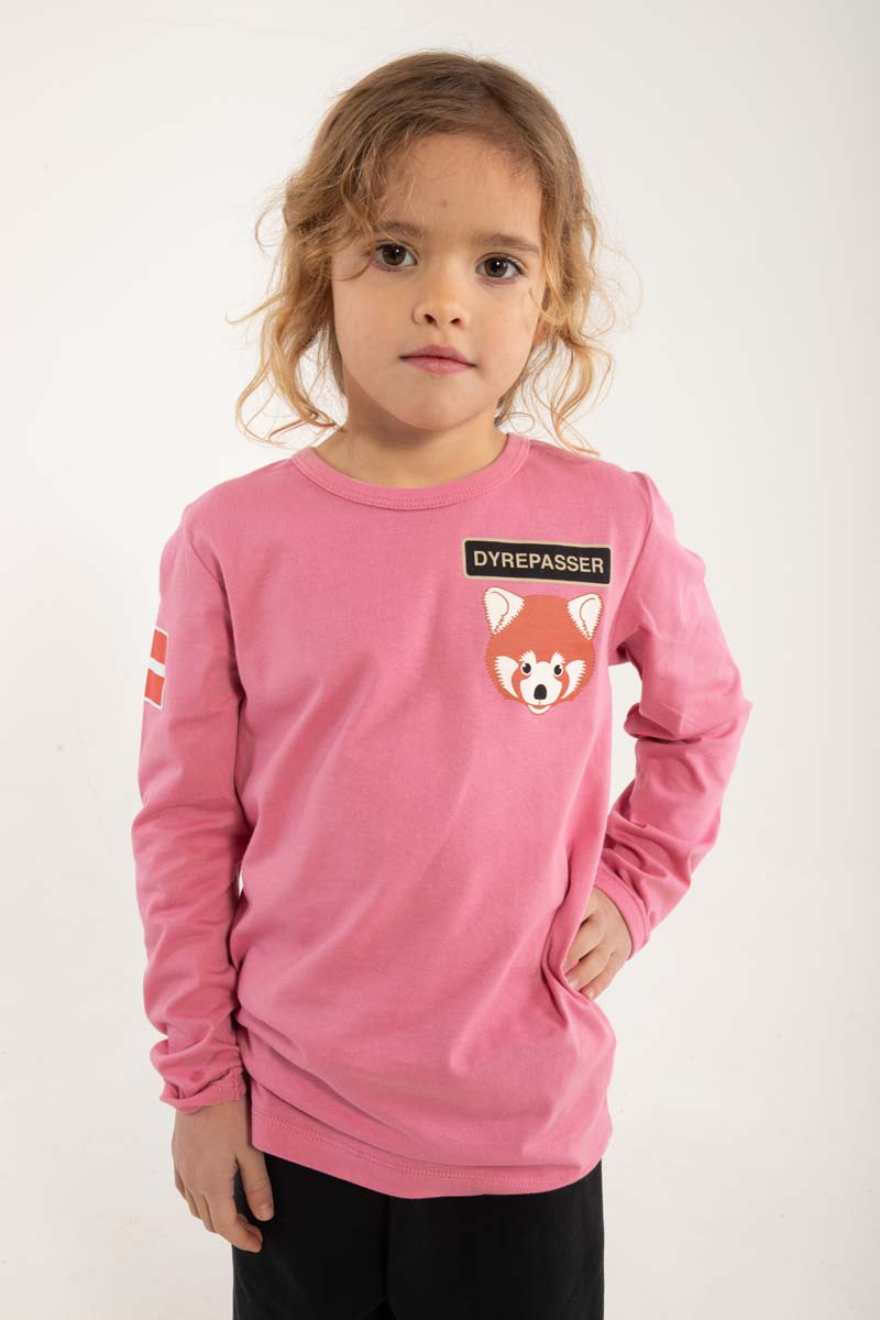 Sød langærmet dyrepasser bluse til børn med print af rød panda