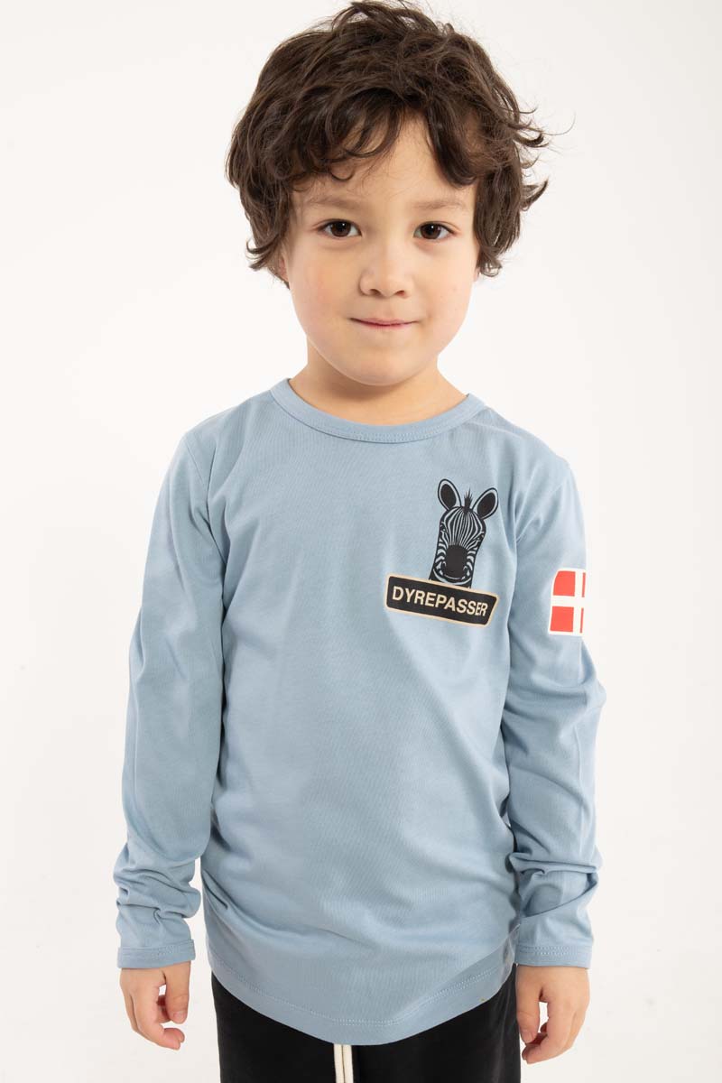 Sød langærmet dyrepasser bluse til børn med print af zebra