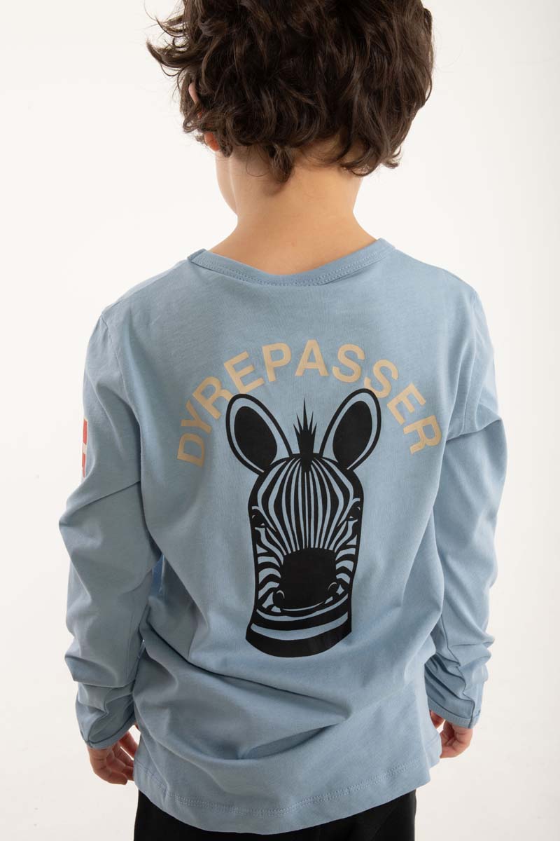 Sød langærmet dyrepasser bluse til børn med print af zebra