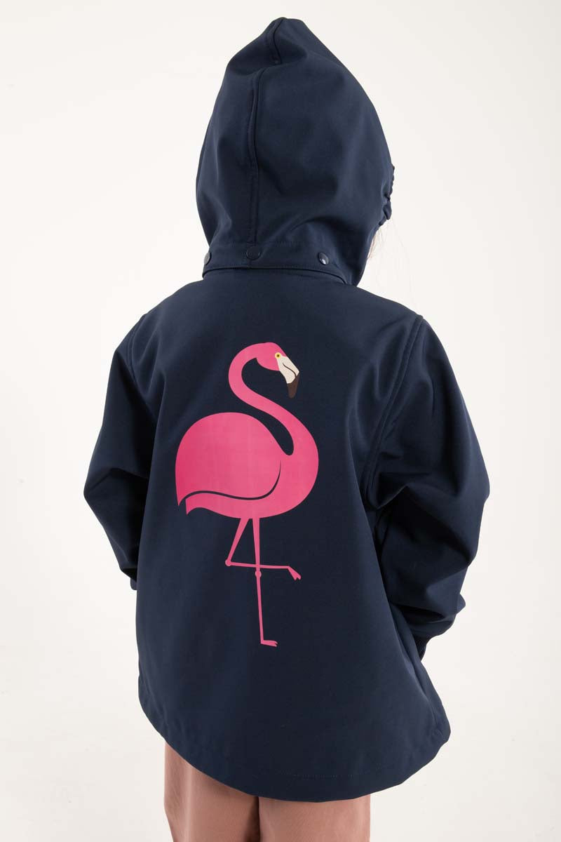 Smart softshell jakke til børn med print af flamingo på ryggen