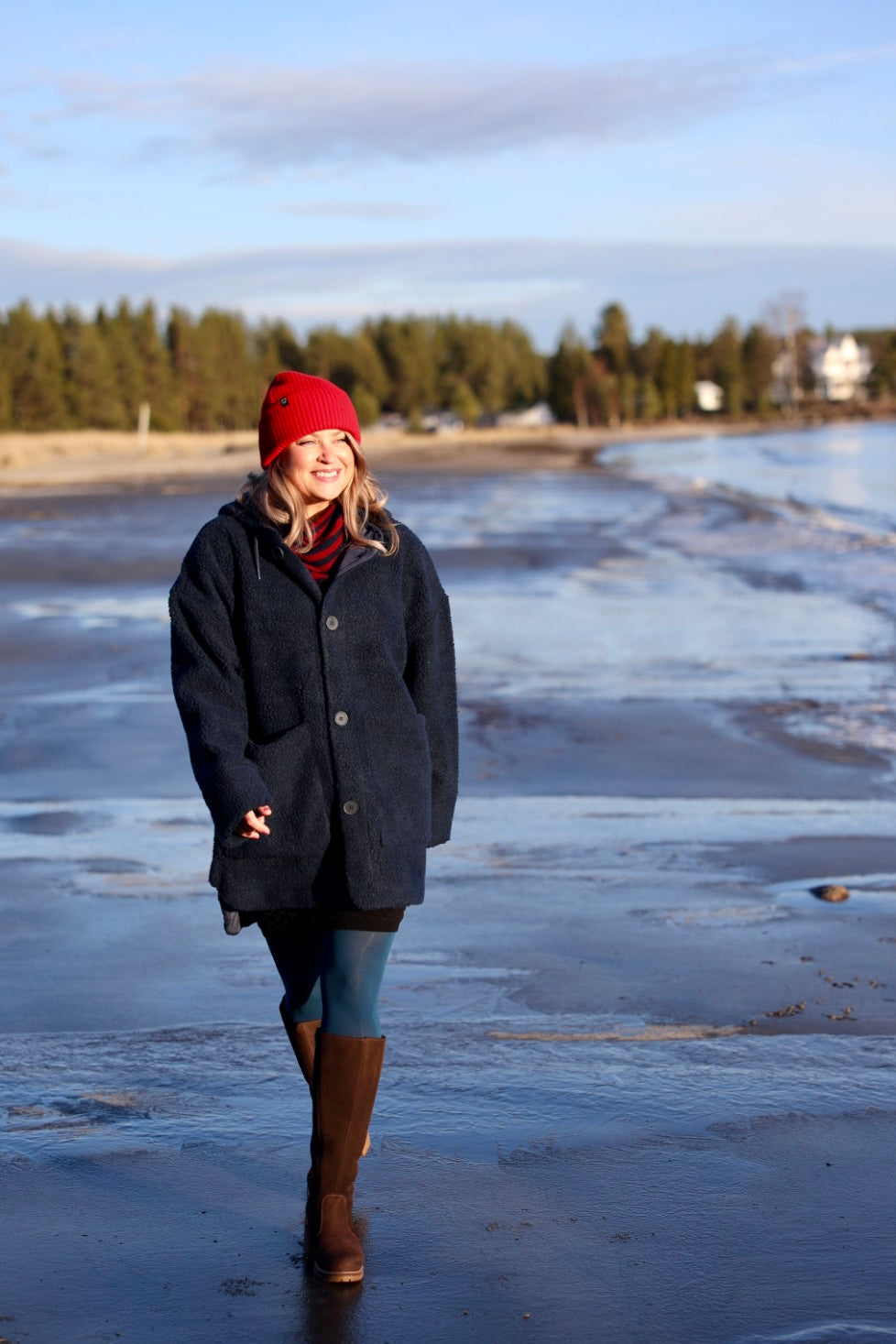 Fuzzy navyblå fleecejakke til kvinder