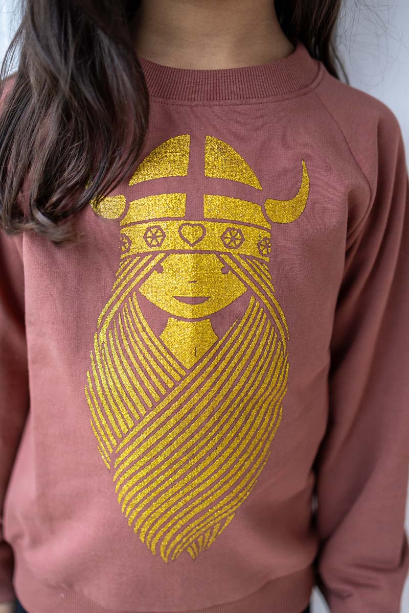 Sweater til børn med glitter og vikingen Freja