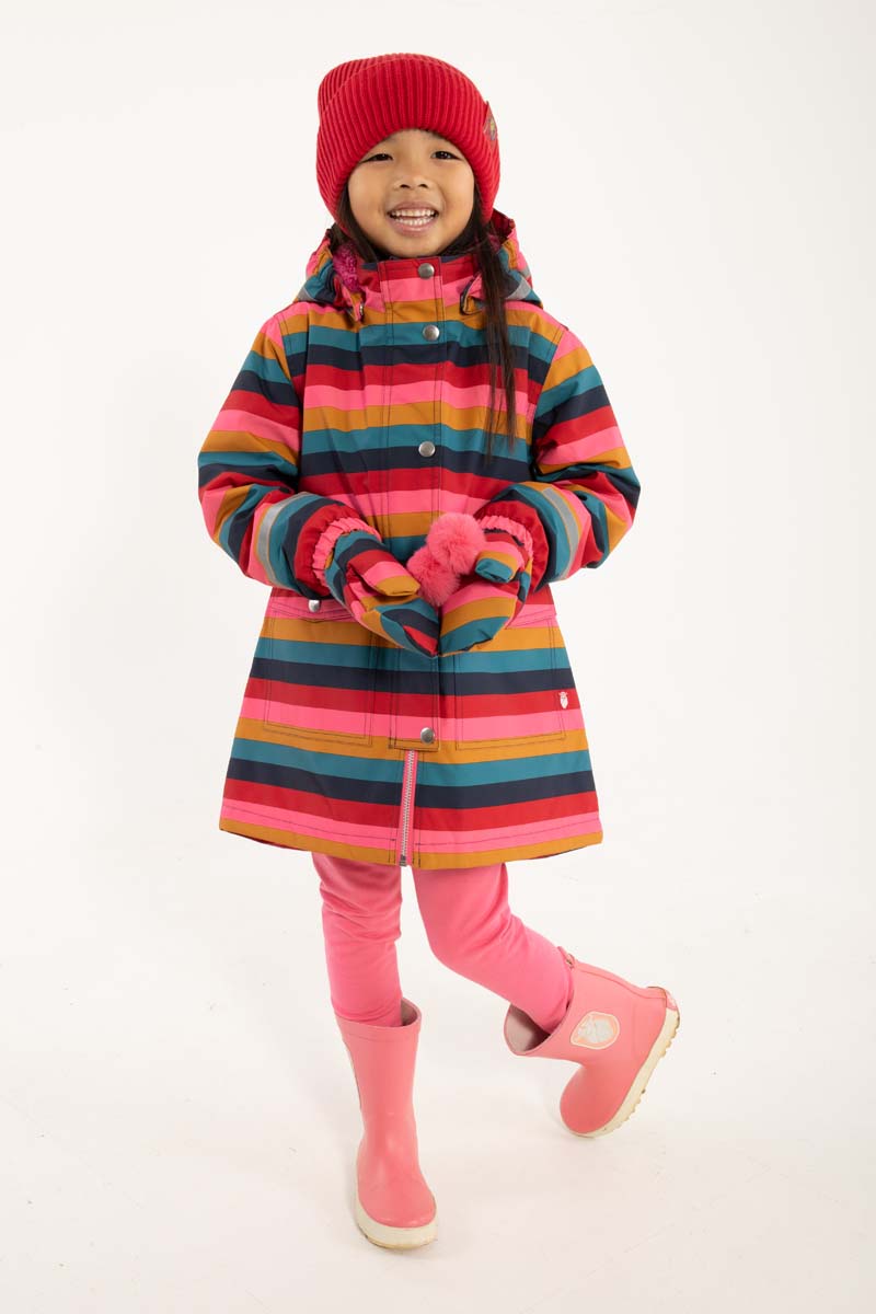 Stribet vinterjakke til pige