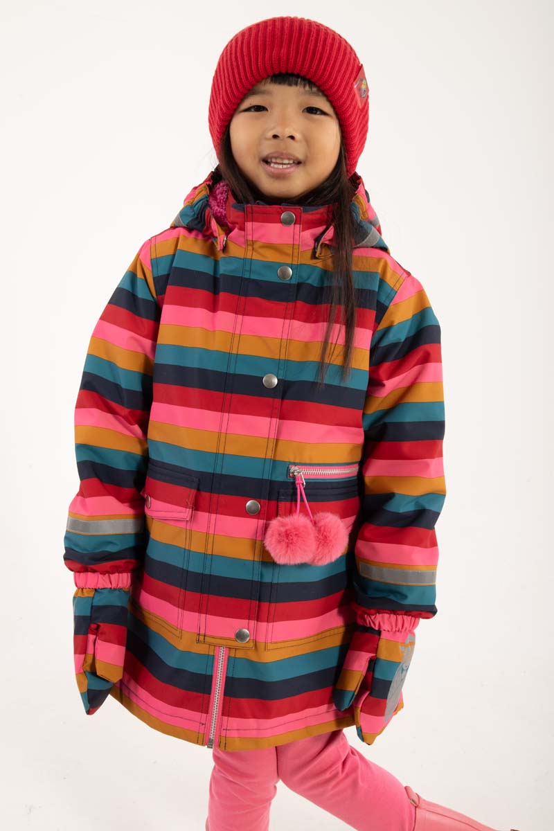 Stribet vinterjakke til pige