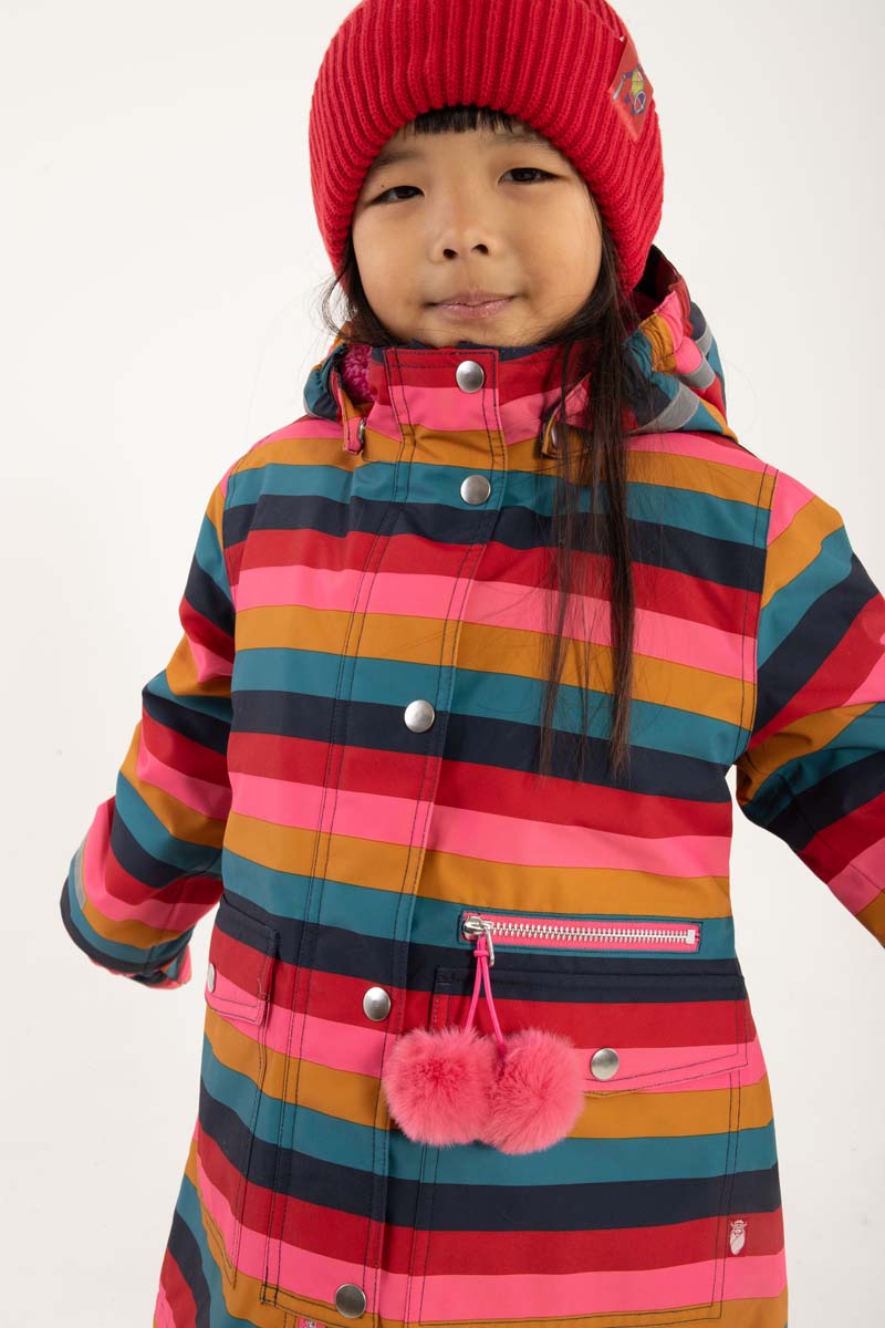 Stribet vinterjakke til pige