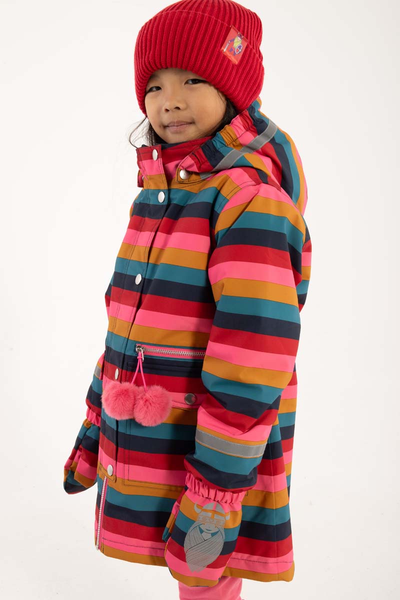 Stribet vinterjakke til pige