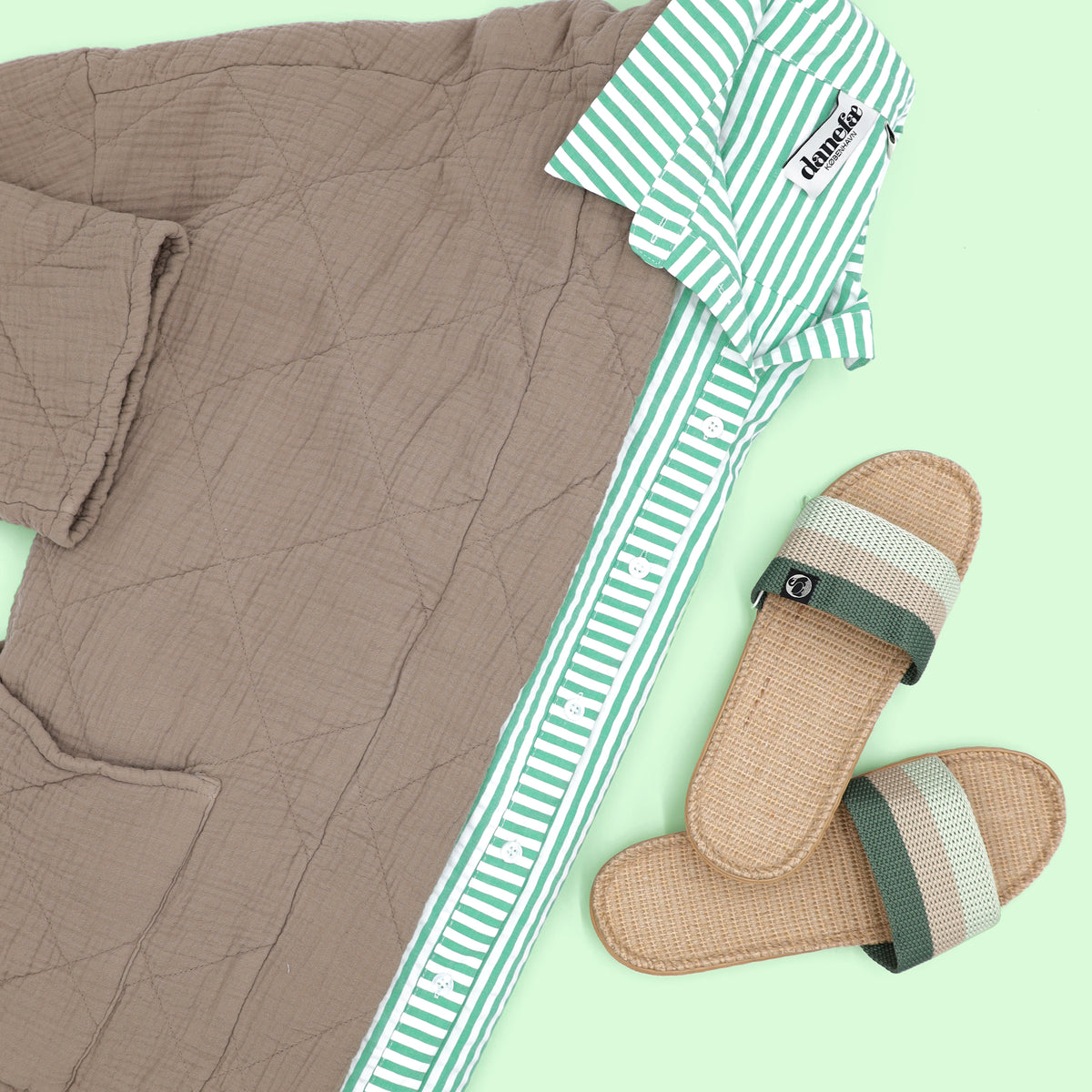 Danelulu Slippers Mint/Beige/Army